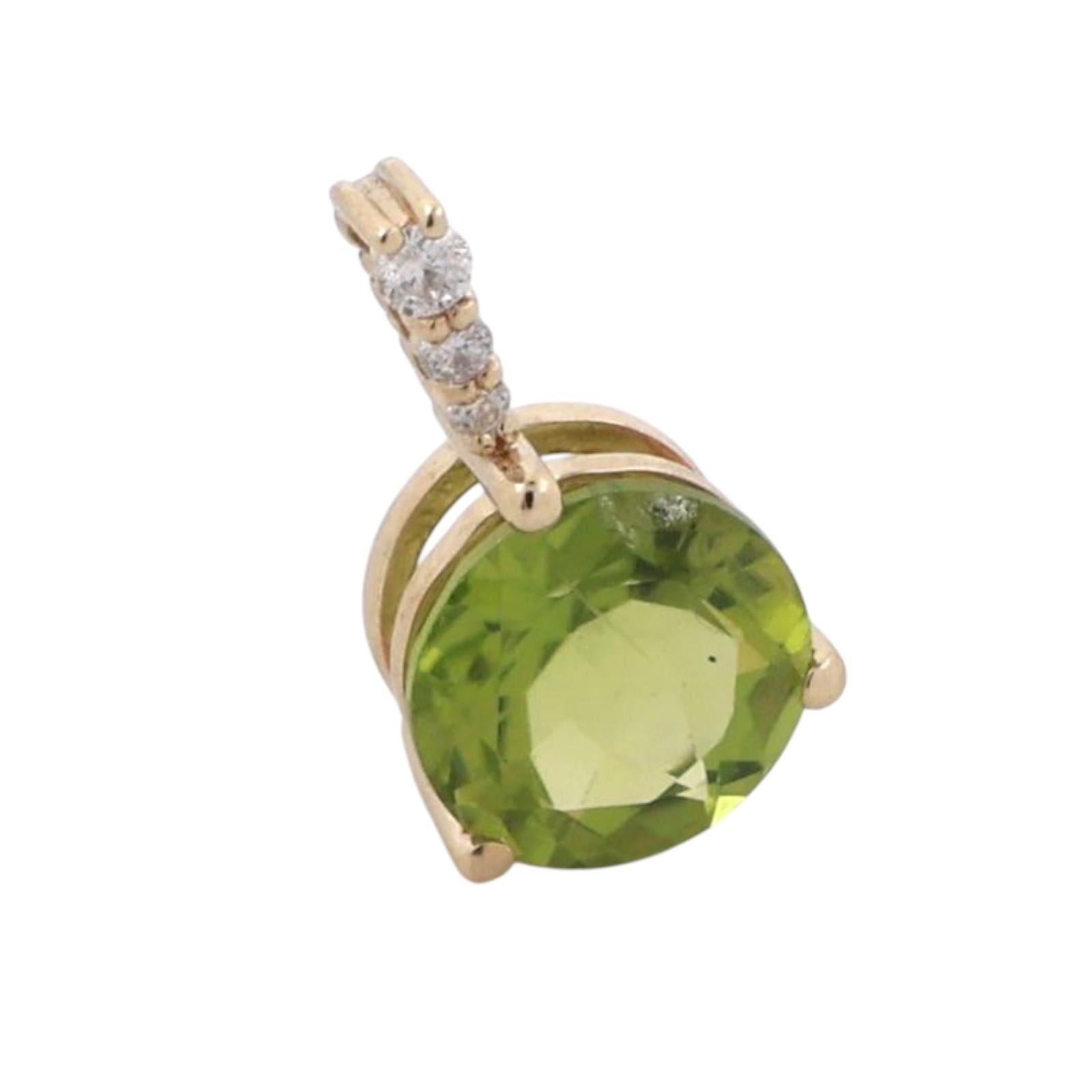 Peridot Diamond Accent Round Pendant 10K Yellow Gold 2.15 CTW 0.55" Estate