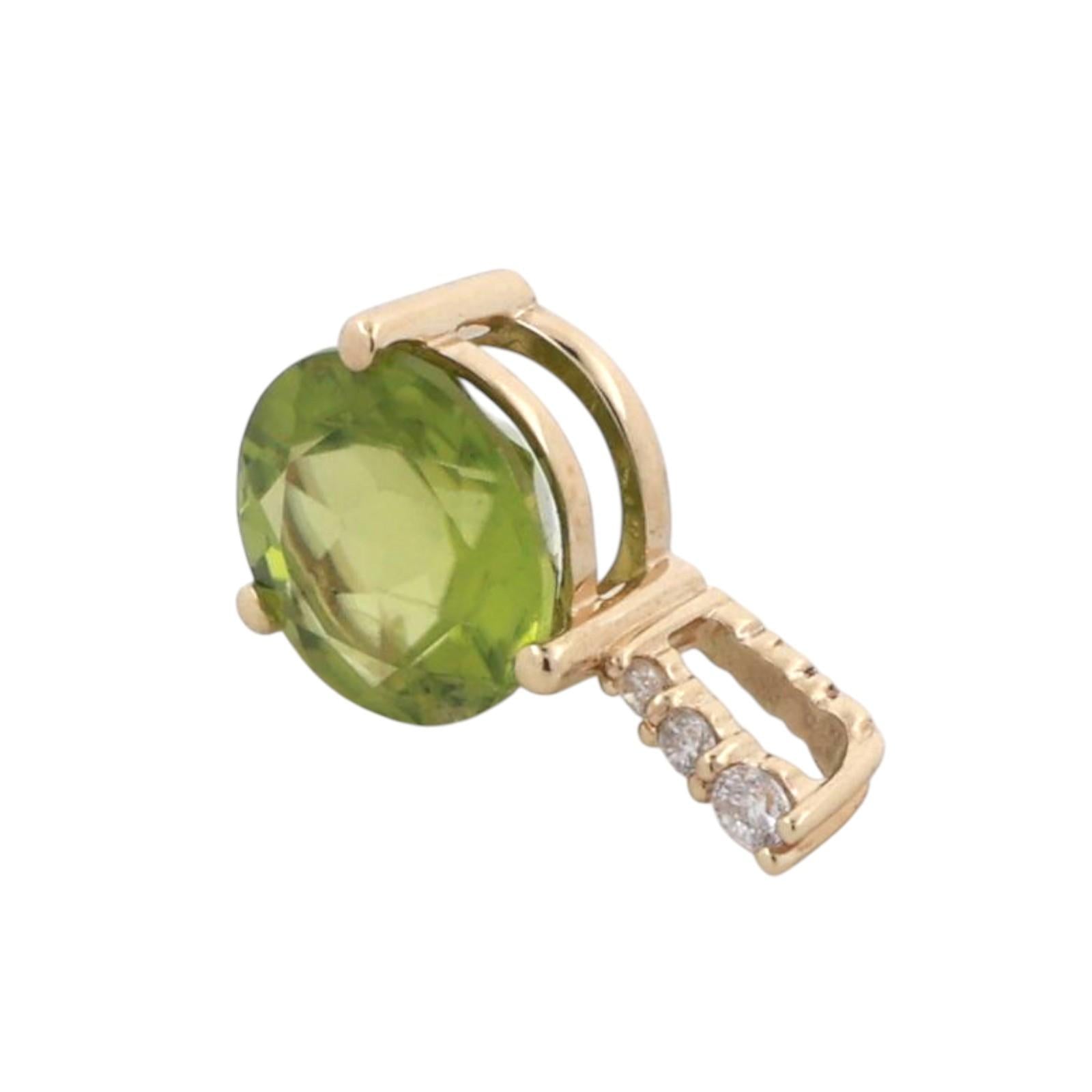 Peridot Diamond Accent Round Pendant 10K Yellow Gold 2.15 CTW 0.55" Estate