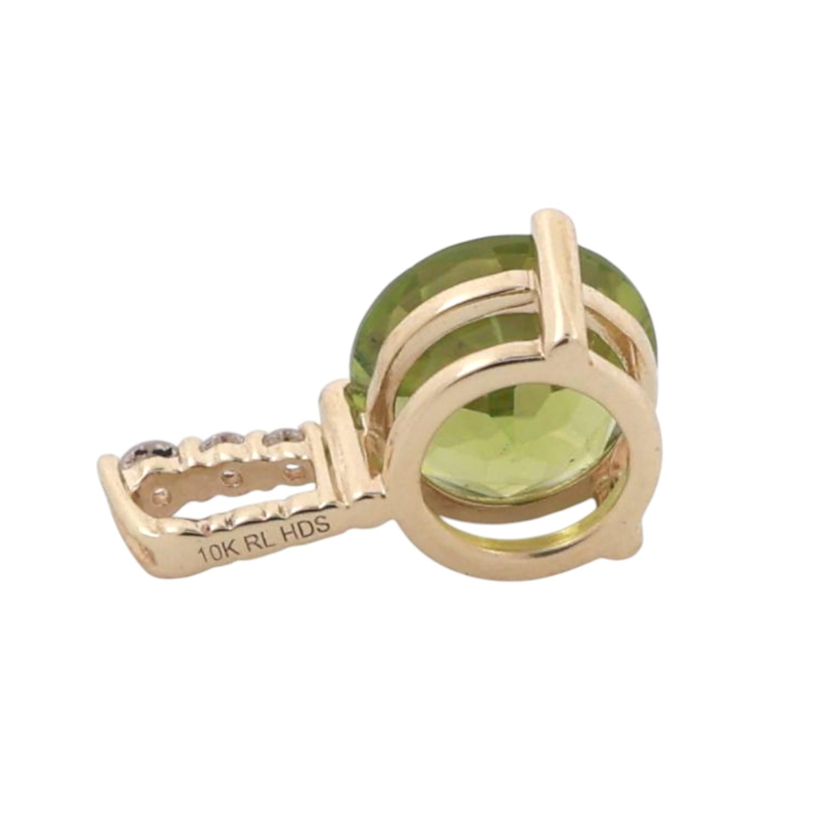 Peridot Diamond Accent Round Pendant 10K Yellow Gold 2.15 CTW 0.55" Estate