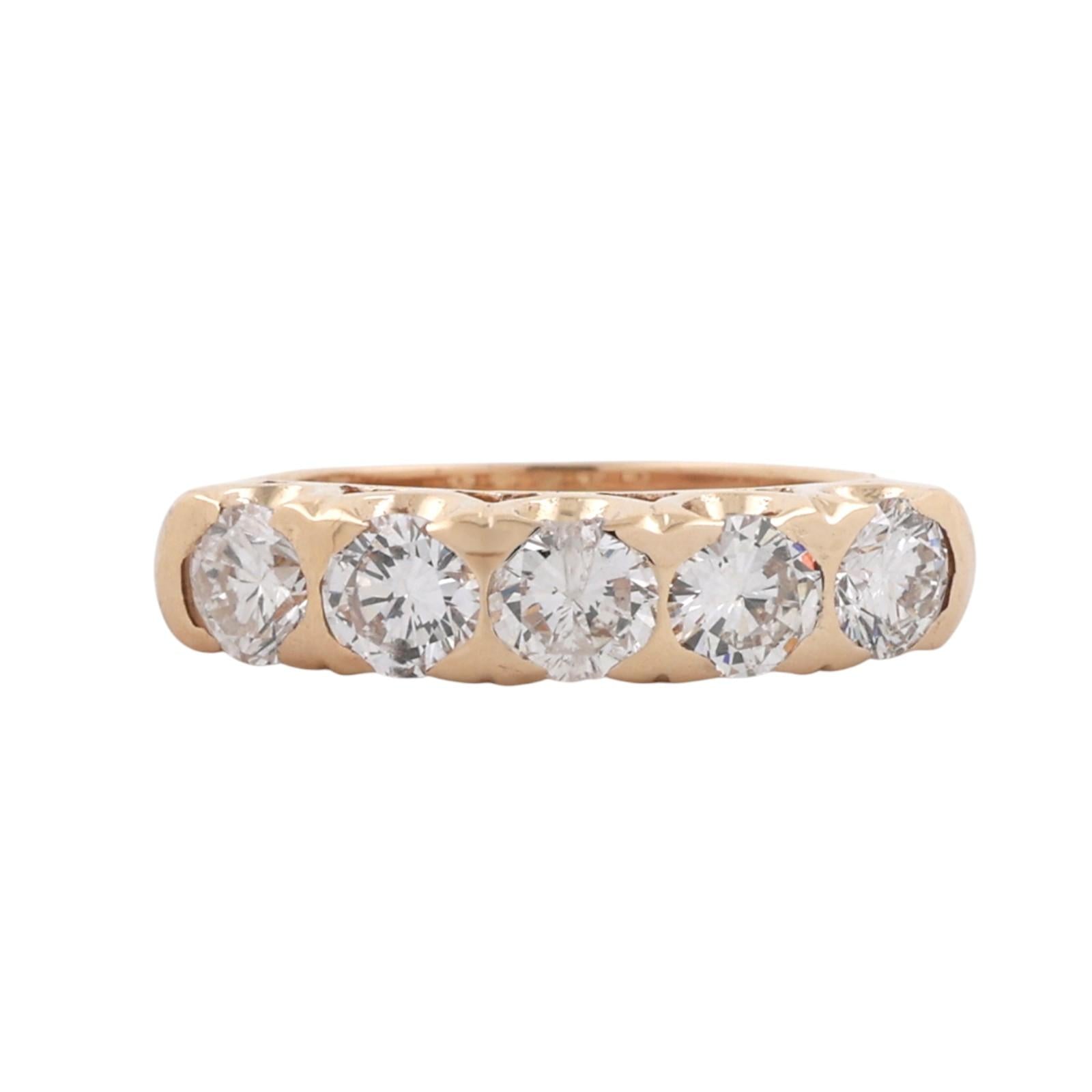 14K Yellow Gold 1.50ctw Natural Diamond 5-Stone Anniversary Wedding Band Ring