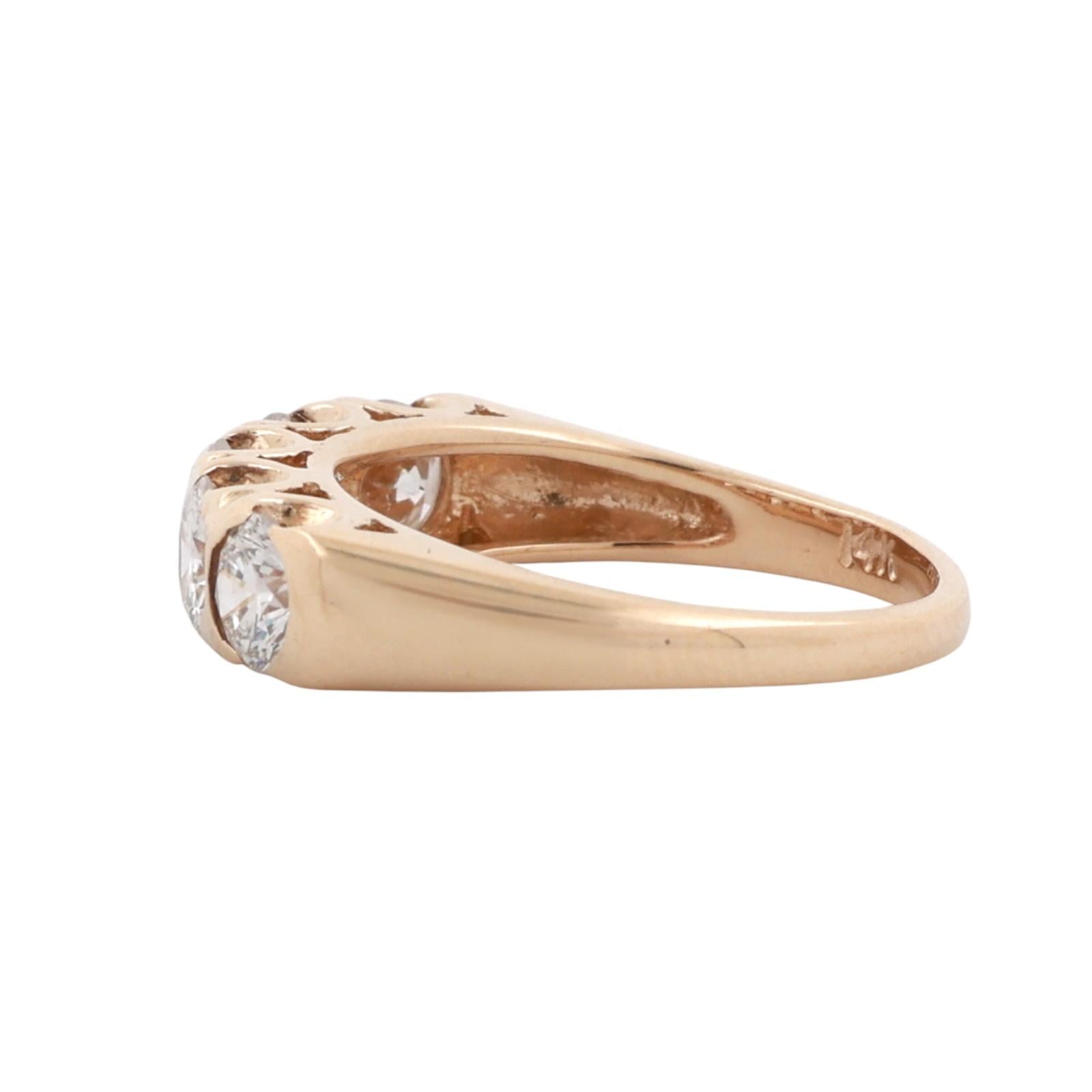 14K Yellow Gold 1.50ctw Natural Diamond 5-Stone Anniversary Wedding Band Ring