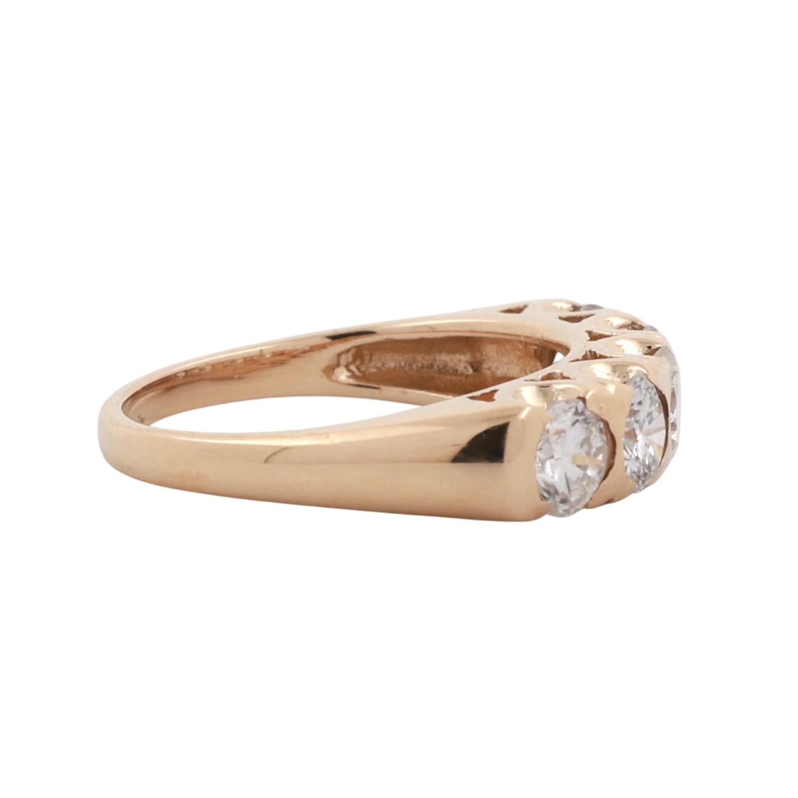 14K Yellow Gold 1.50ctw Natural Diamond 5-Stone Anniversary Wedding Band Ring