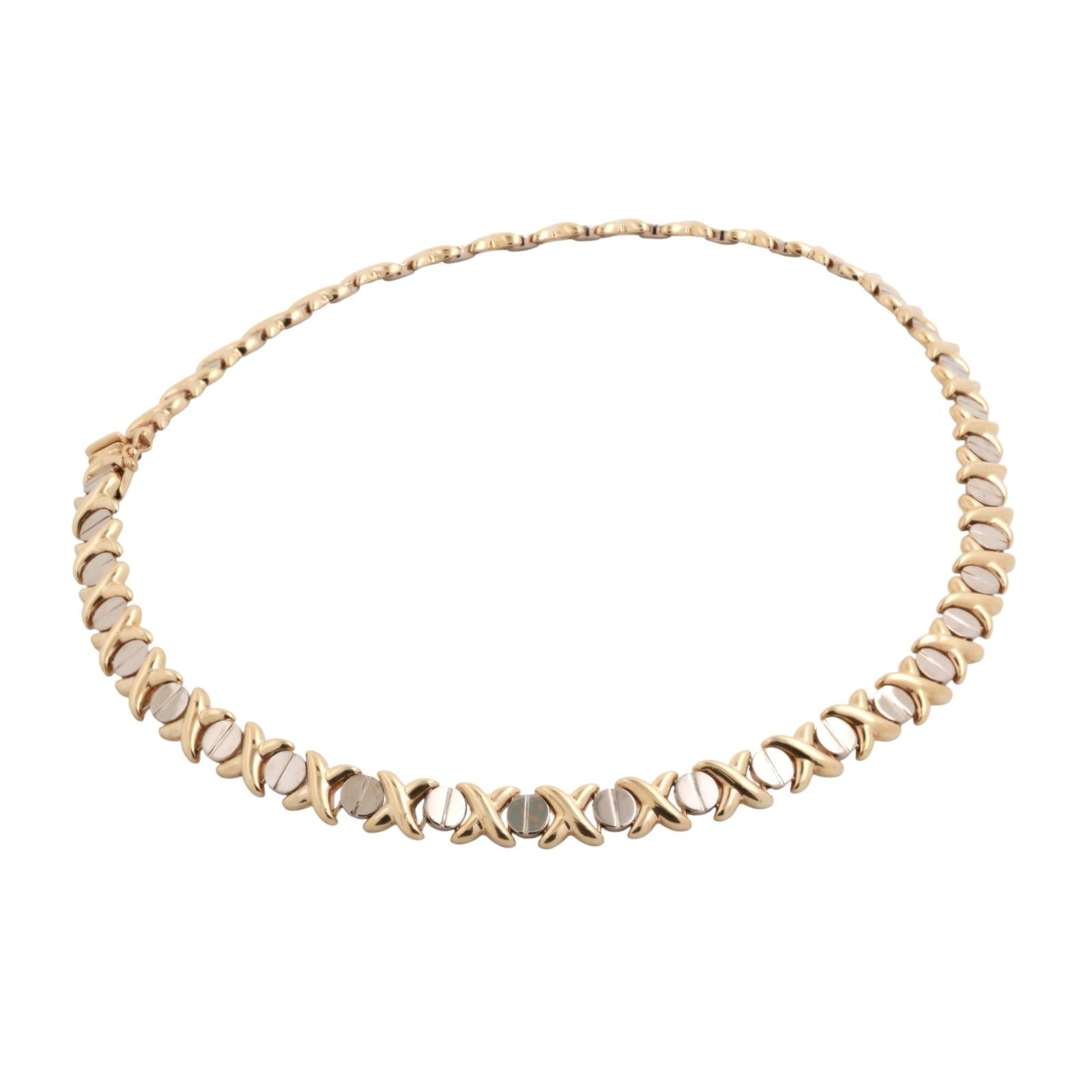 14K Two-Tone Gold XO Link Necklace 18" Ladies Estate