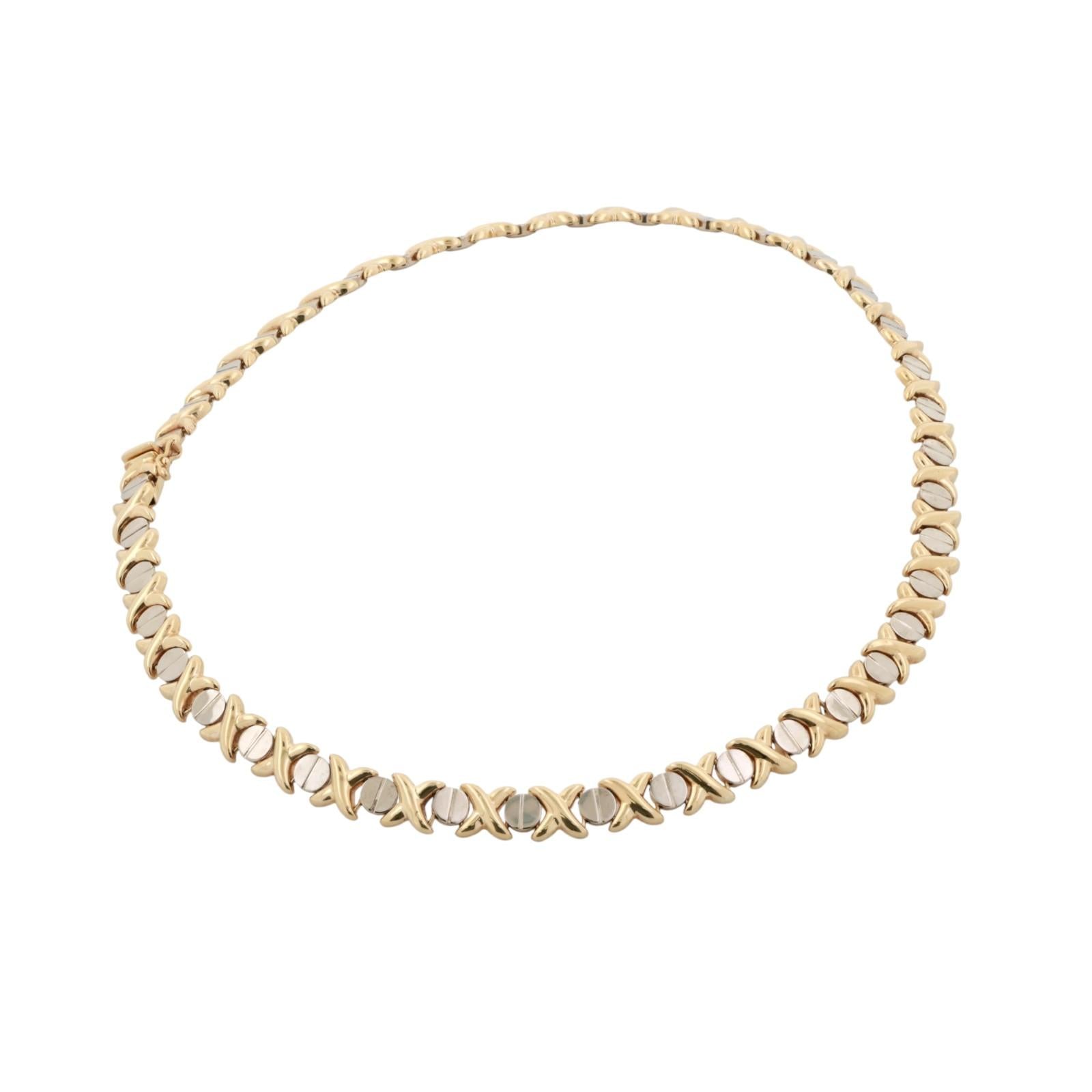 14K Two-Tone Gold XO Link Necklace 18" Ladies Estate