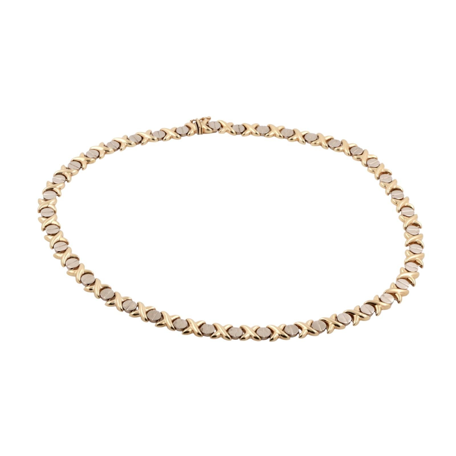 14K Two-Tone Gold XO Link Necklace 18" Ladies Estate