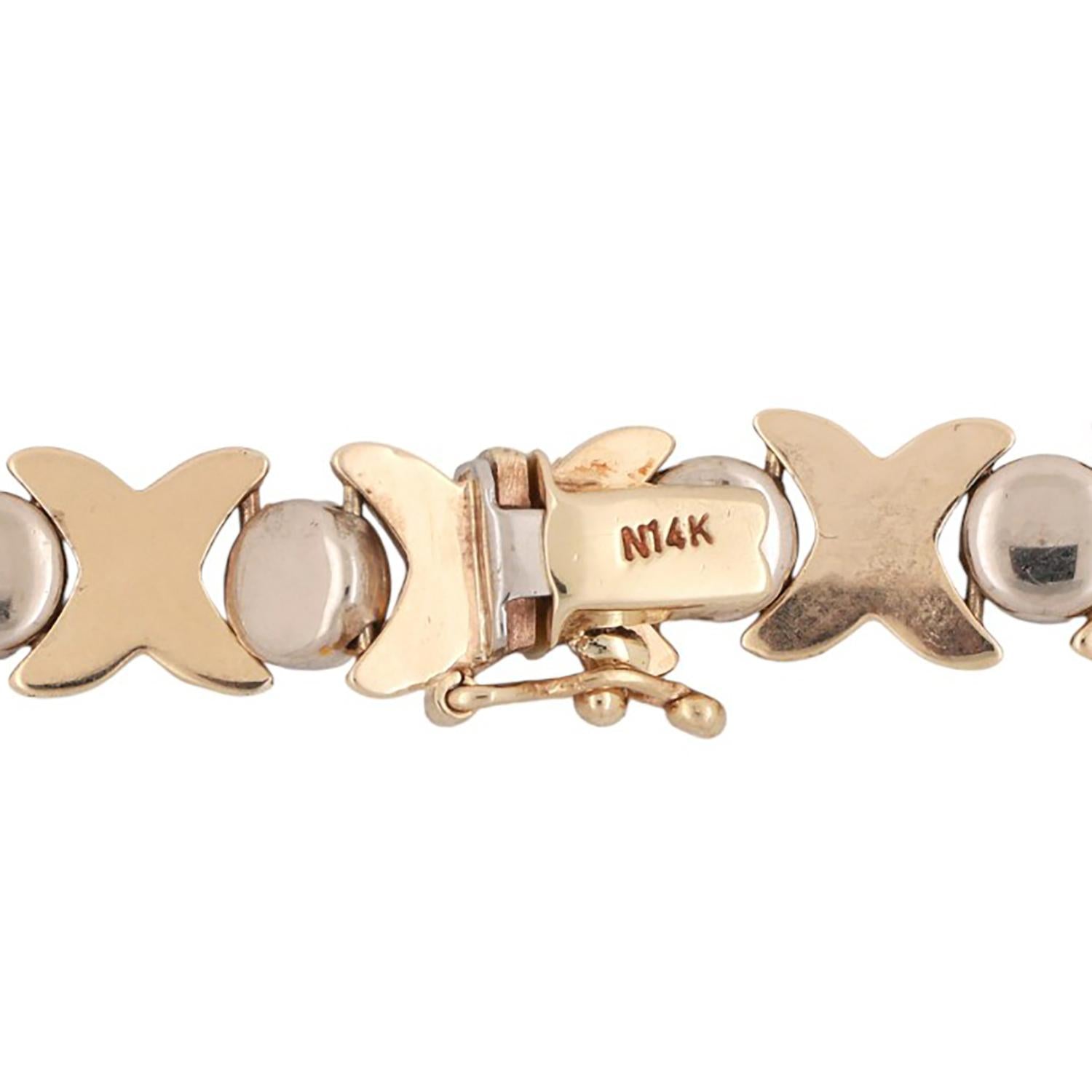 14K Two-Tone Gold XO Link Necklace 18" Ladies Estate