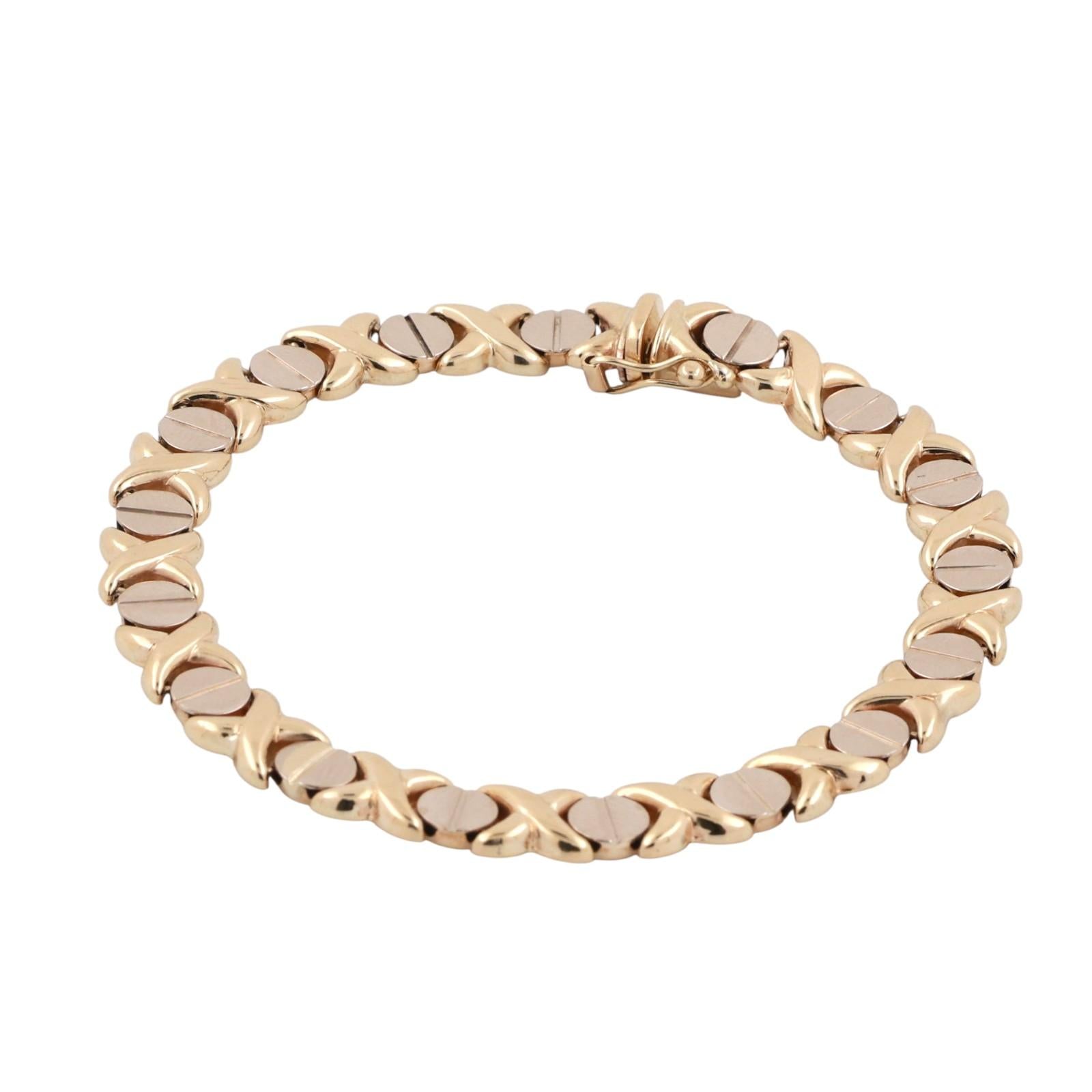 14K Yellow Gold XO Link Bracelet 7.75" Italian Ladies Estate