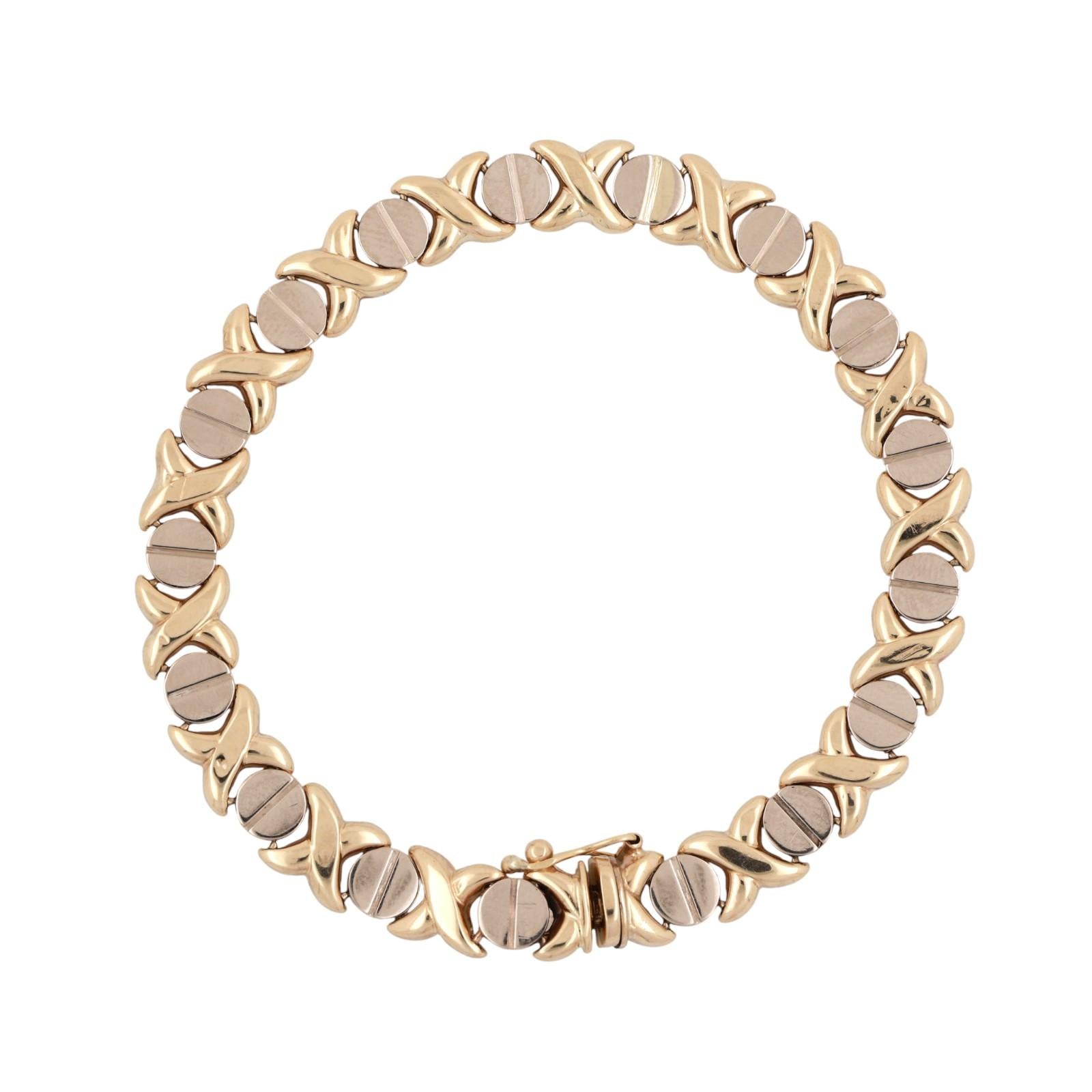 14K Yellow Gold XO Link Bracelet 7.75" Italian Ladies Estate