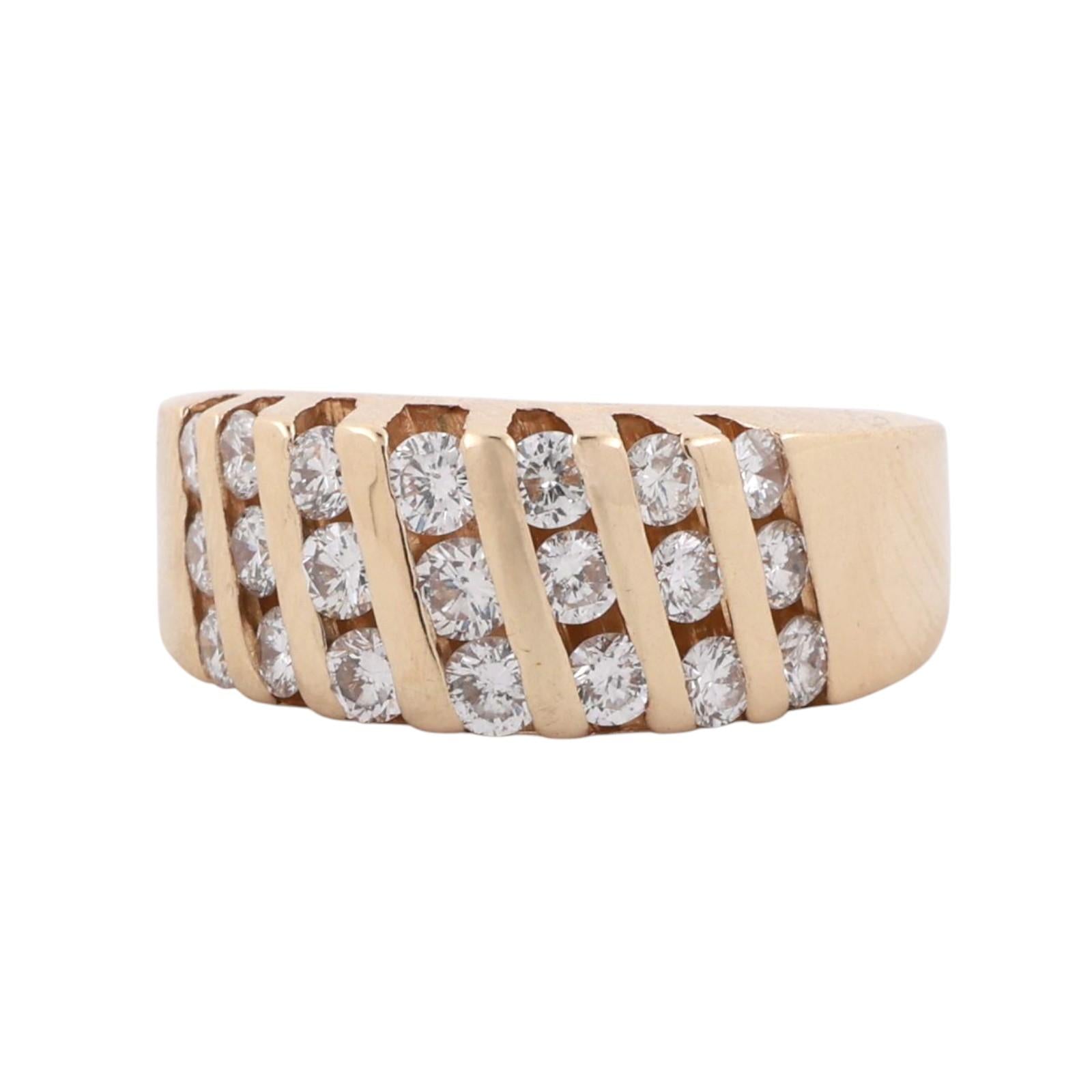 1.33 TW Diamond Bar Wide Band Ring 14K Yellow Gold Size 6 Unisex Estate