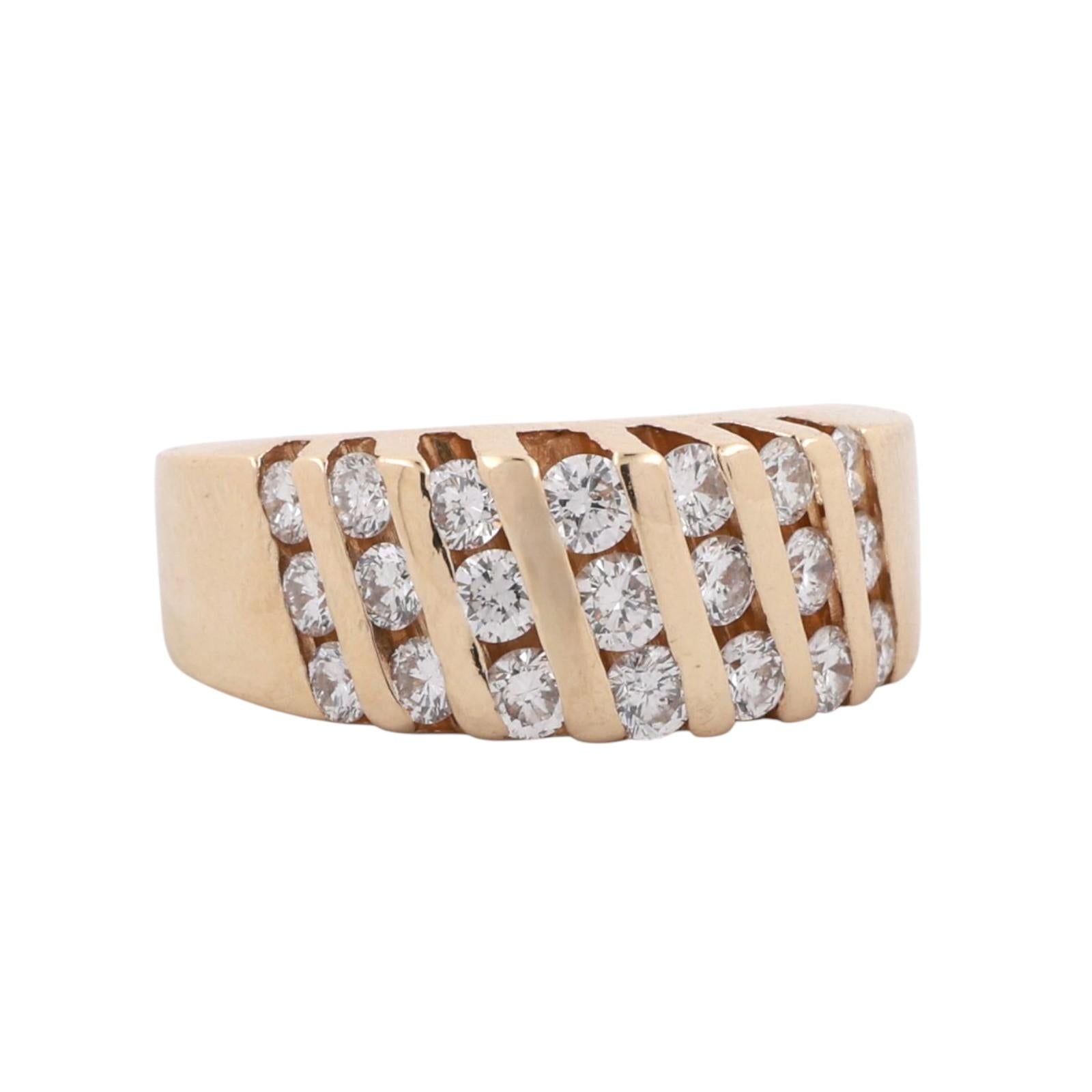 1.33 TW Diamond Bar Wide Band Ring 14K Yellow Gold Size 6 Unisex Estate