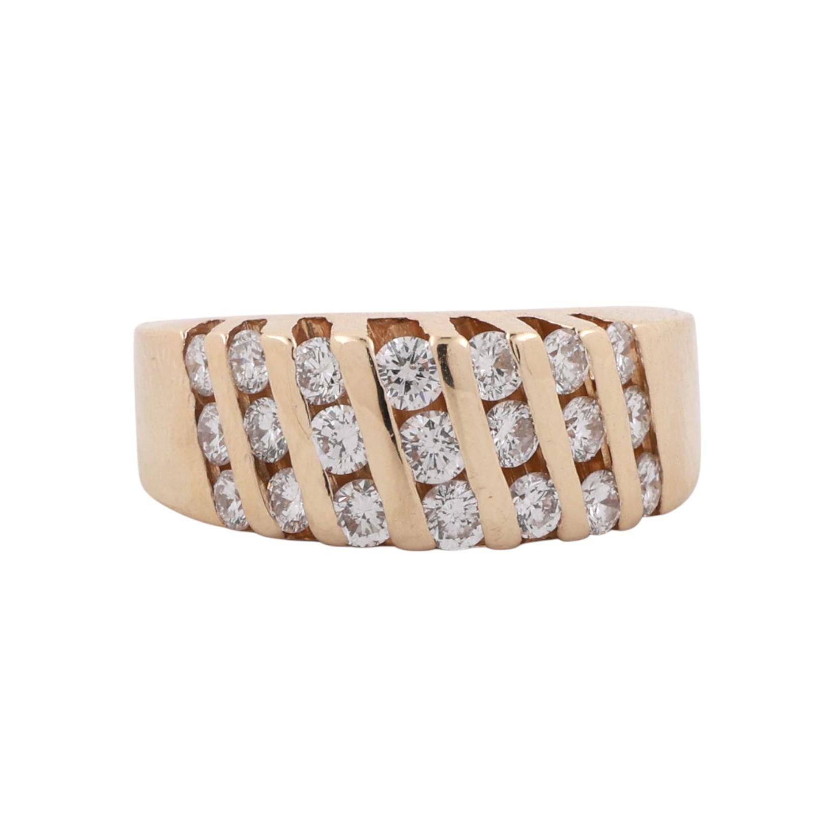 1.33 TW Diamond Bar Wide Band Ring 14K Yellow Gold Size 6 Unisex Estate