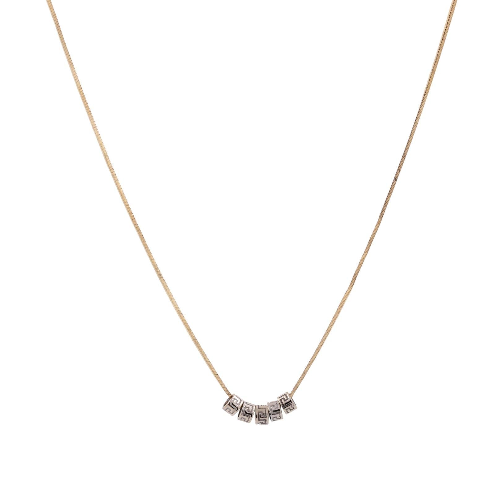 Greek Key Pendant Charm Snake Link Chain Necklace 14K Two-Tone Gold 17.25"