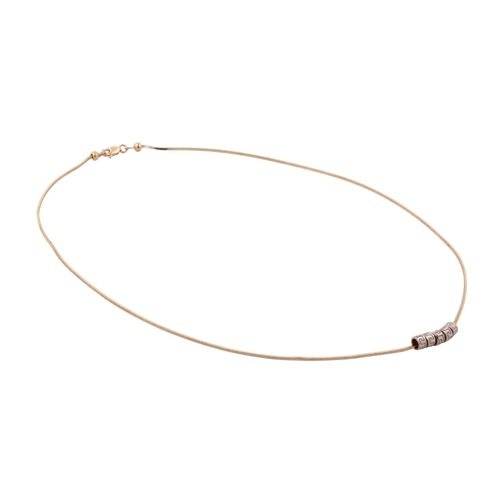 Greek Key Pendant Charm Snake Link Chain Necklace 14K Two-Tone Gold 17.25"