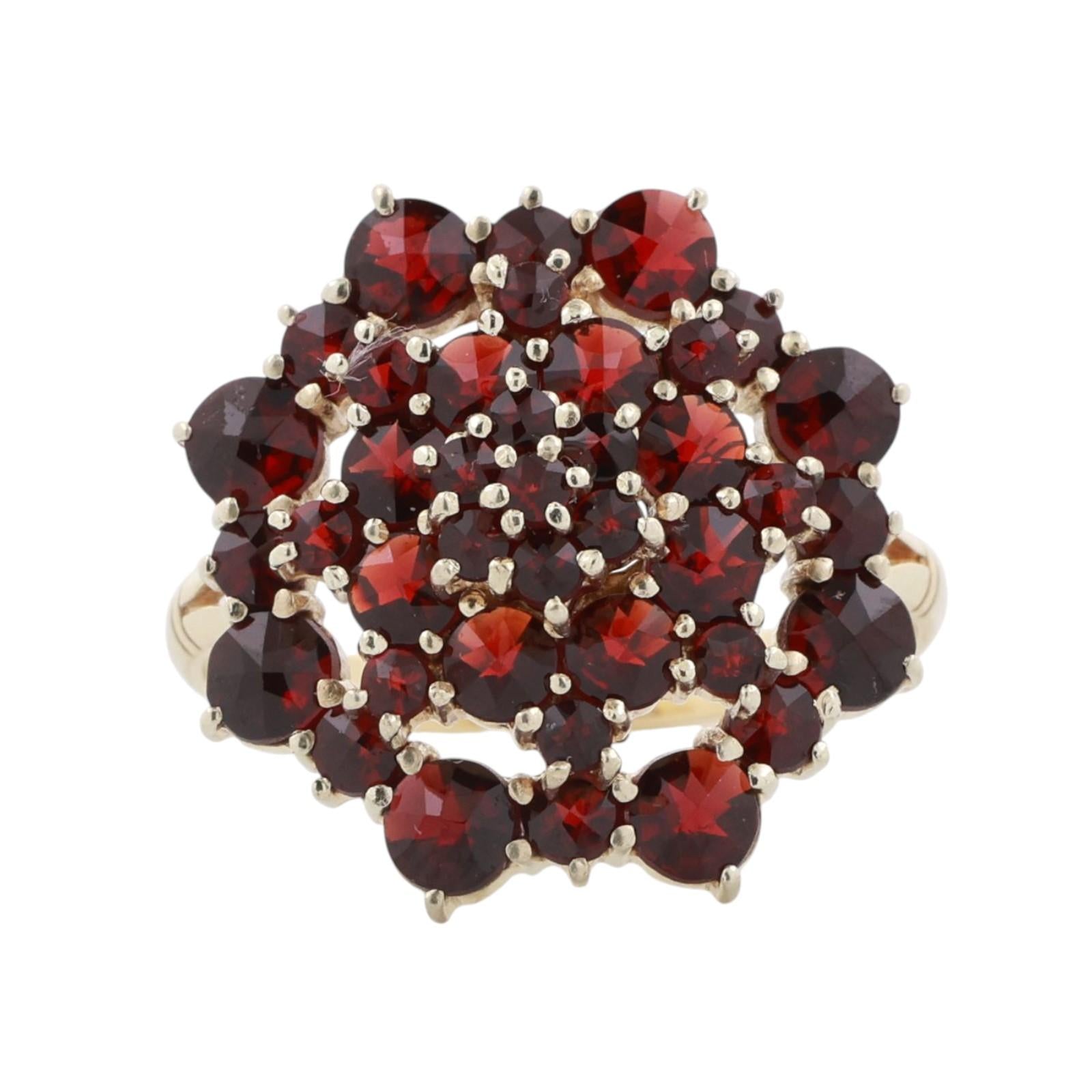 Vintage Garnet Gemstone Floral Statement Ring 14K Yellow Gold 2.53 CTW Size 7
