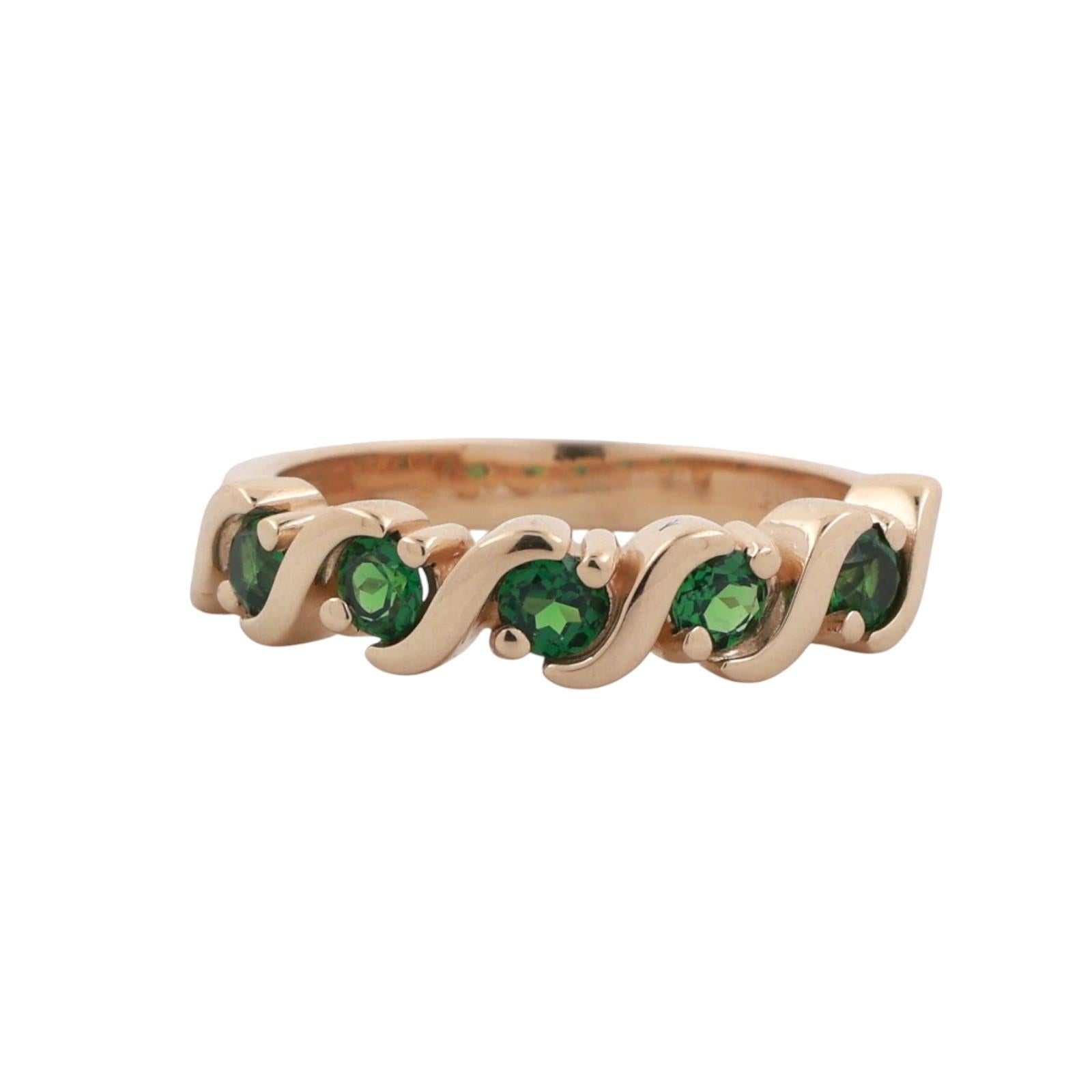 Tsavorite Garnet Swirl Band Ring 14K Yellow Gold 0.60 CTW Size 6.5 Ladies