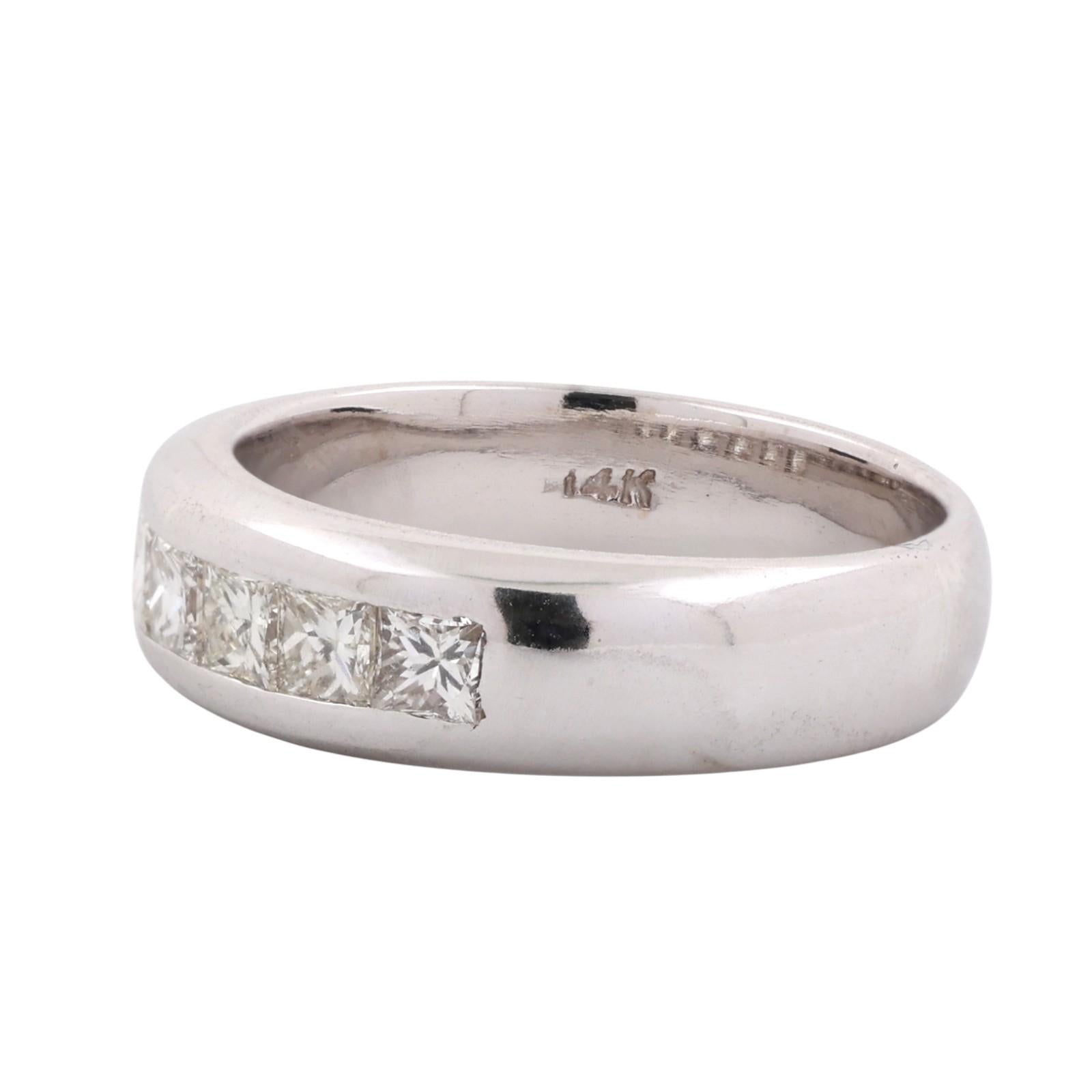 Princess Cut Diamond Half Eternity Band Ring 14K White Gold 1.33 TW Size 8