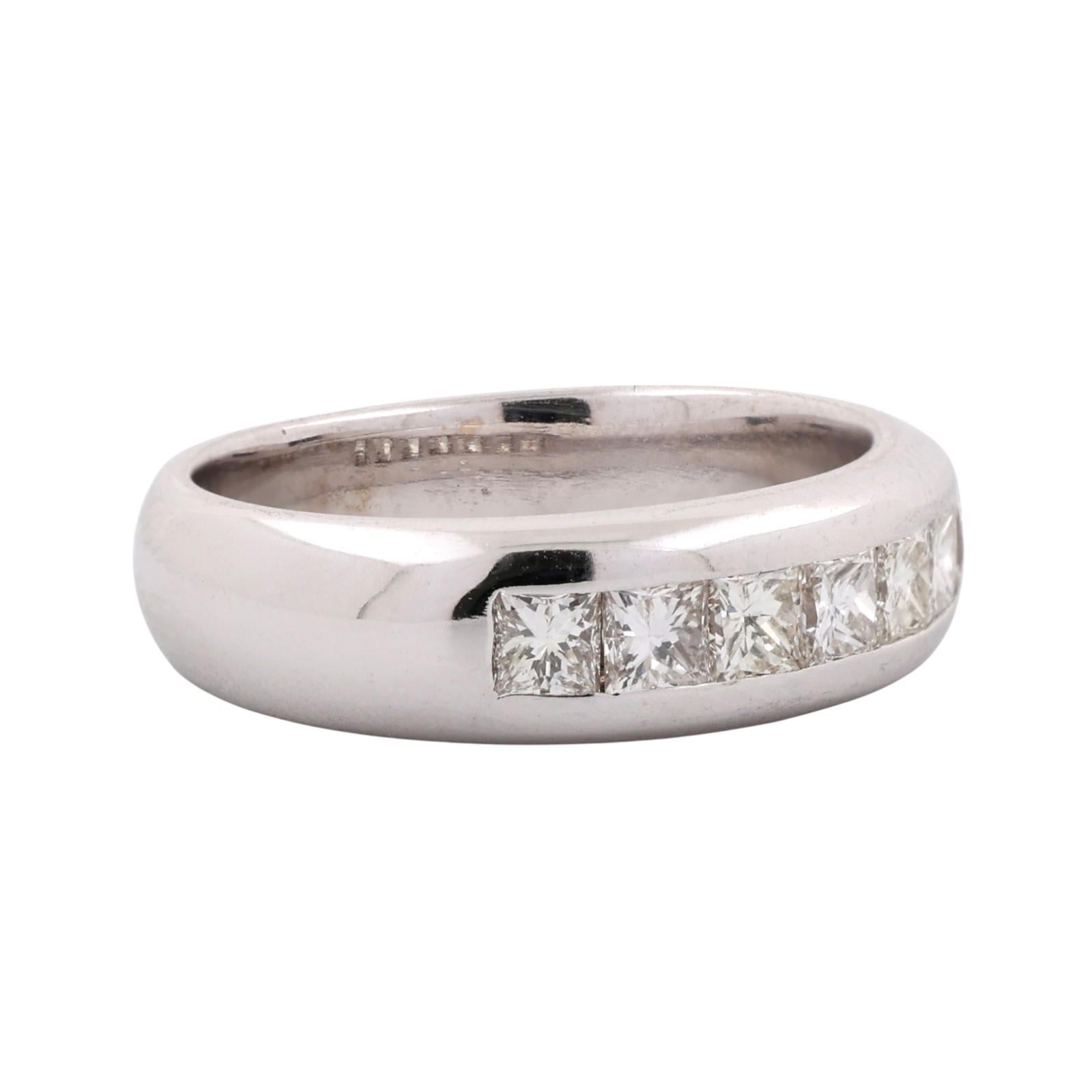 Princess Cut Diamond Half Eternity Band Ring 14K White Gold 1.33 TW Size 8