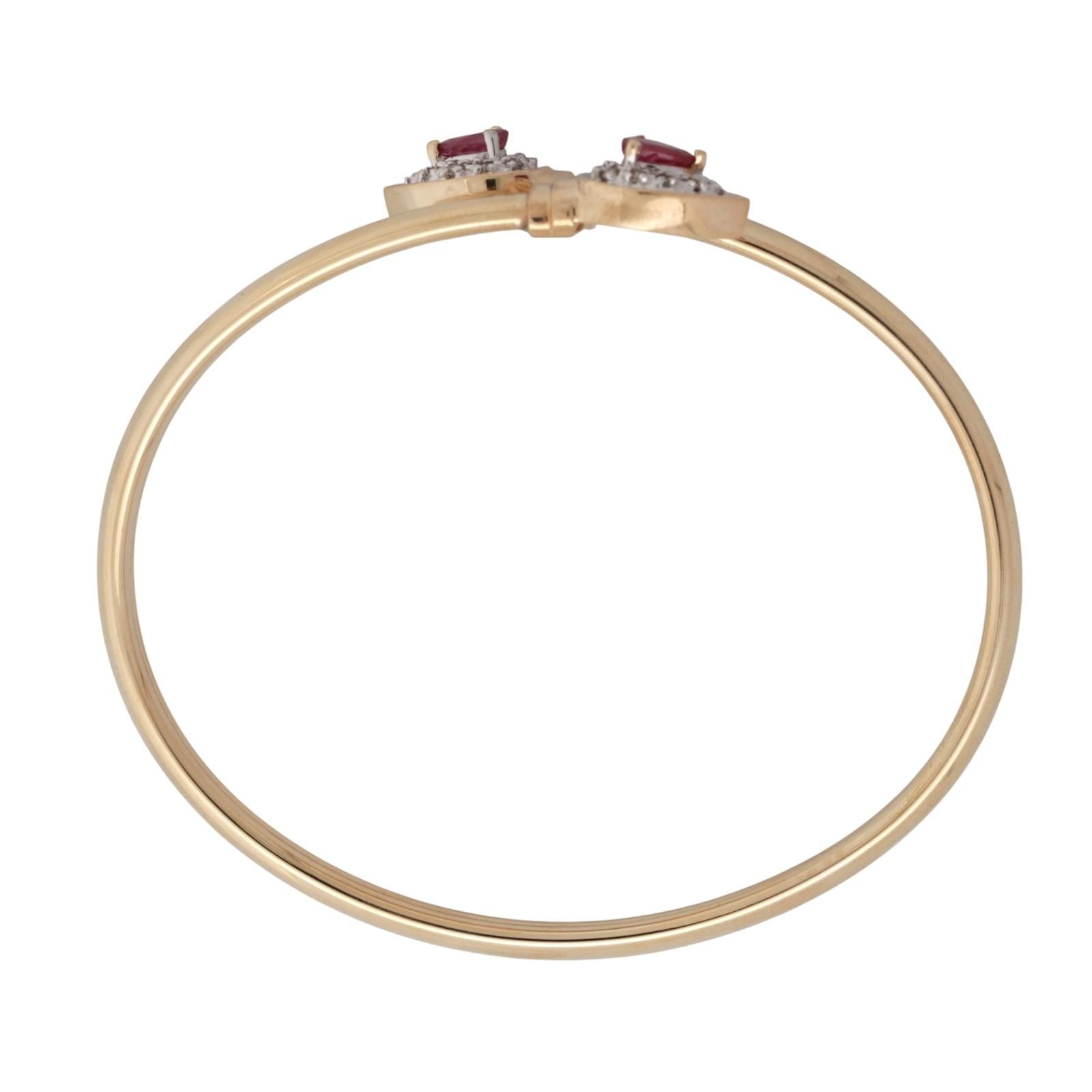 0.70 CTW Ruby Diamond Bypass Bangle Bracelet 14K Gold 6.5" Ladies Vintage Estate