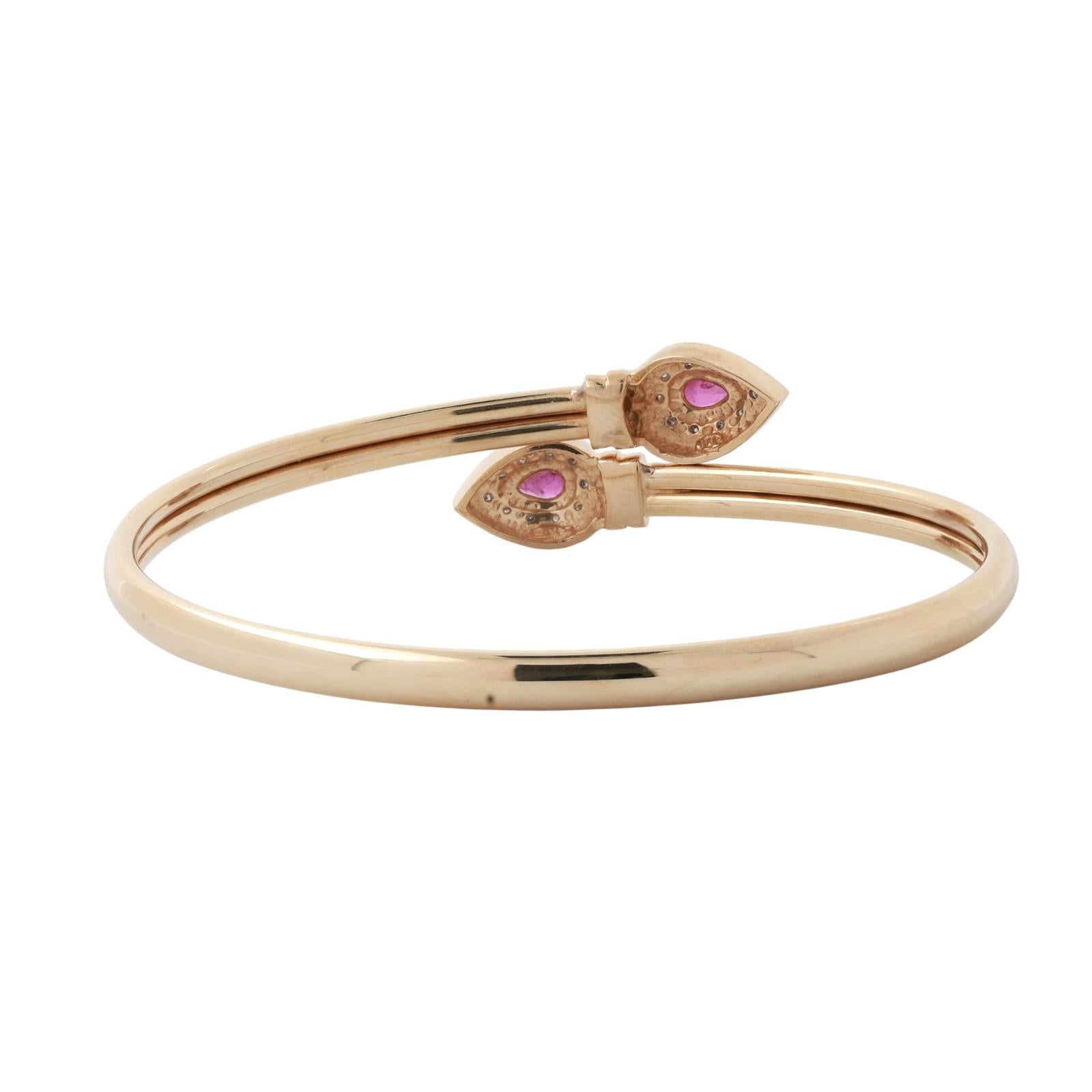 0.70 CTW Ruby Diamond Bypass Bangle Bracelet 14K Gold 6.5" Ladies Vintage Estate