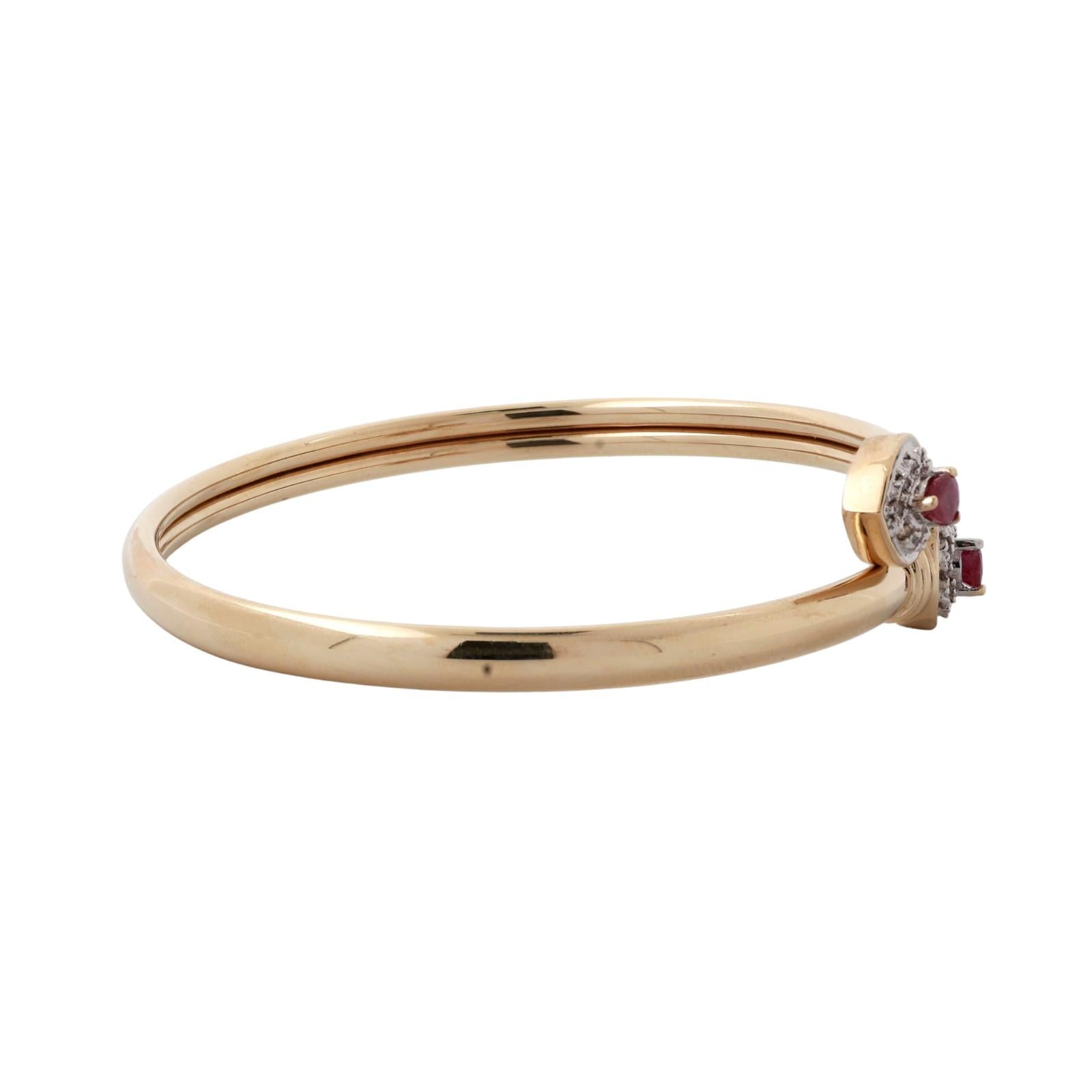 0.70 CTW Ruby Diamond Bypass Bangle Bracelet 14K Gold 6.5" Ladies Vintage Estate
