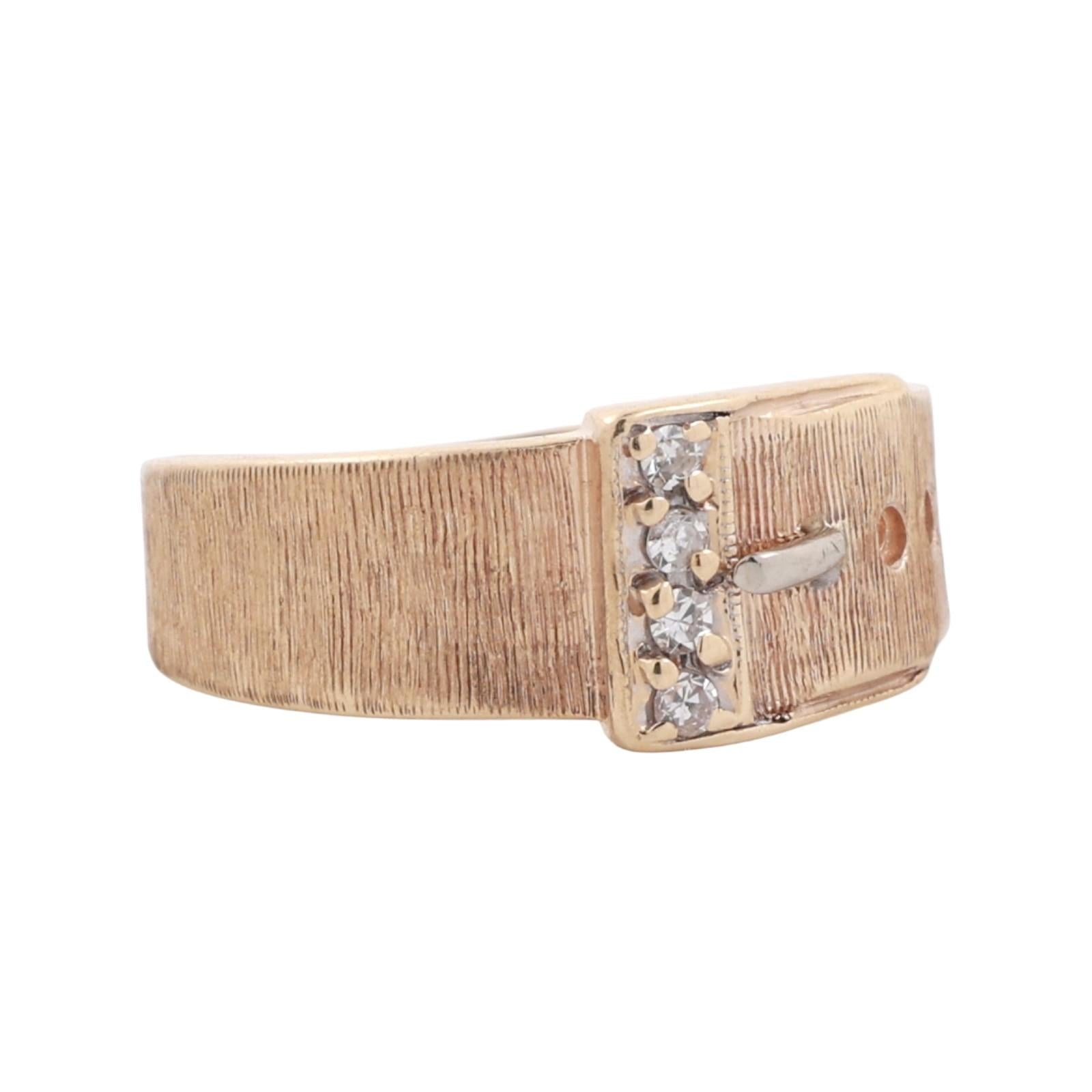 Diamond Buckle Band Ring 10K Yellow Gold 0.06 TW Size 5.5 Ladies Estate