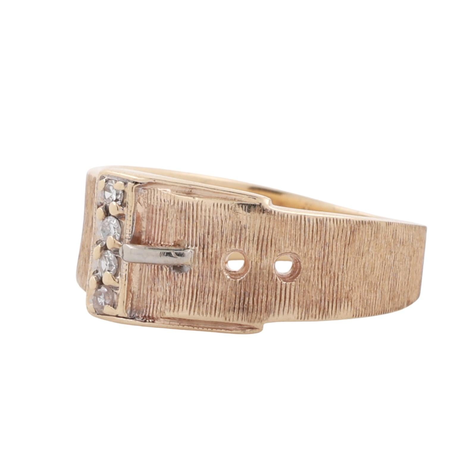 Diamond Buckle Band Ring 10K Yellow Gold 0.06 TW Size 5.5 Ladies Estate