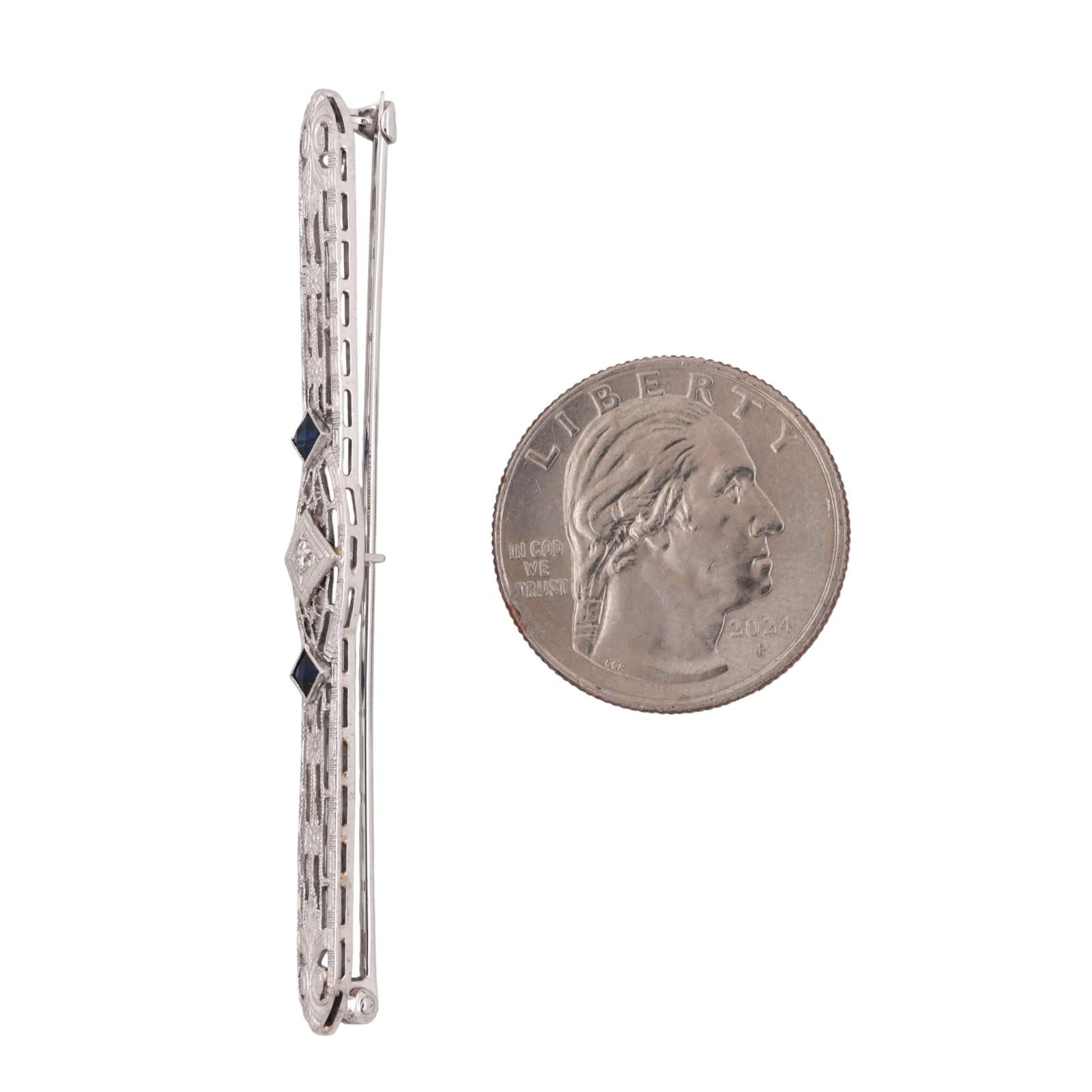 Art Deco Diamond Sapphire Filigree Brooch Pin Gold Platinum Lab Grown 2.45"