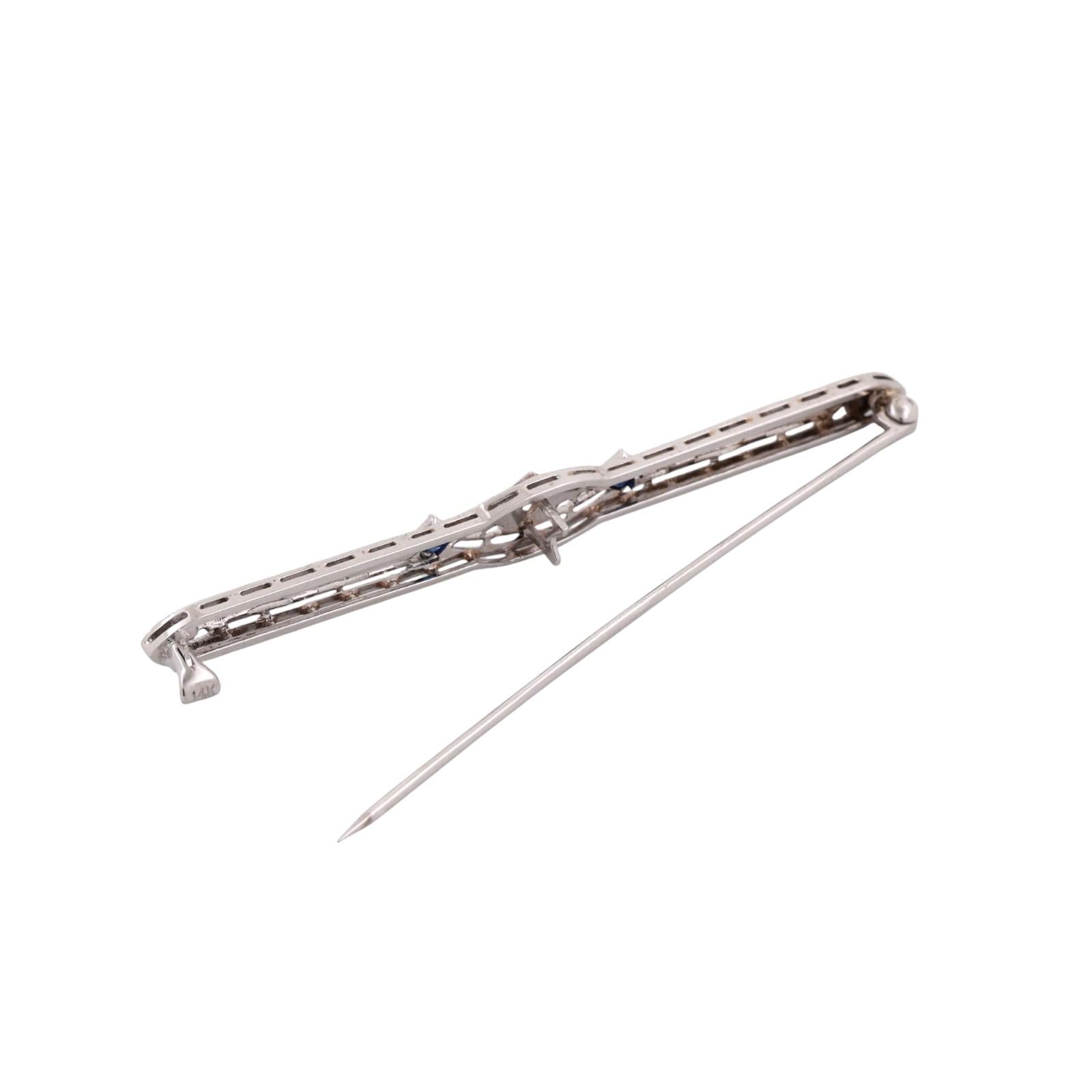 Art Deco Diamond Sapphire Filigree Brooch Pin Gold Platinum Lab Grown 2.45"