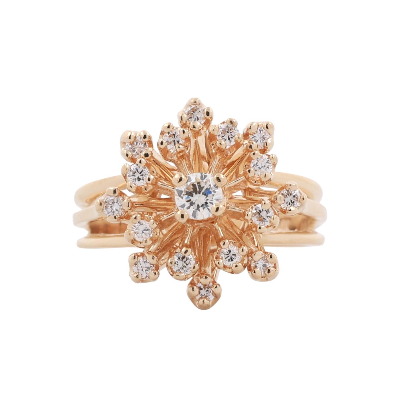 Diamond Floral Cocktail Ring 14K Yellow Gold 0.50 TW Size 6.5 Ladies Estate