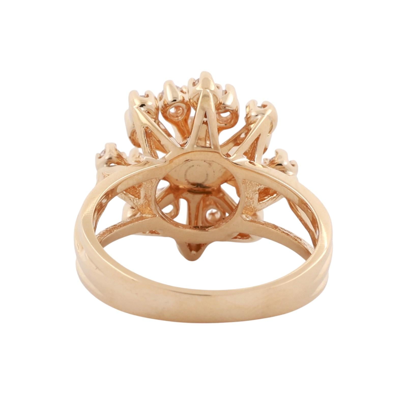 Diamond Floral Cocktail Ring 14K Yellow Gold 0.50 TW Size 6.5 Ladies Estate