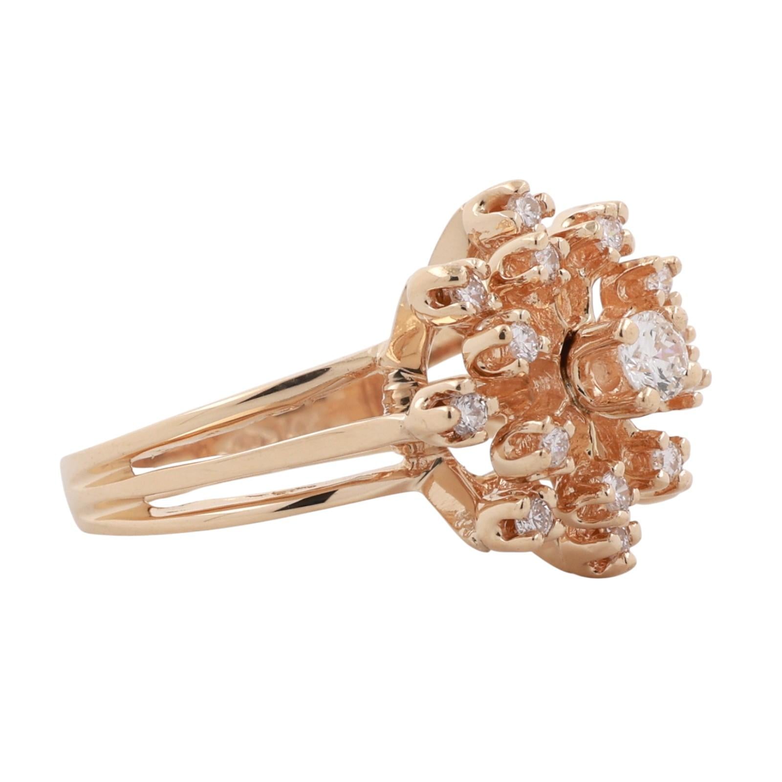 Diamond Floral Cocktail Ring 14K Yellow Gold 0.50 TW Size 6.5 Ladies Estate