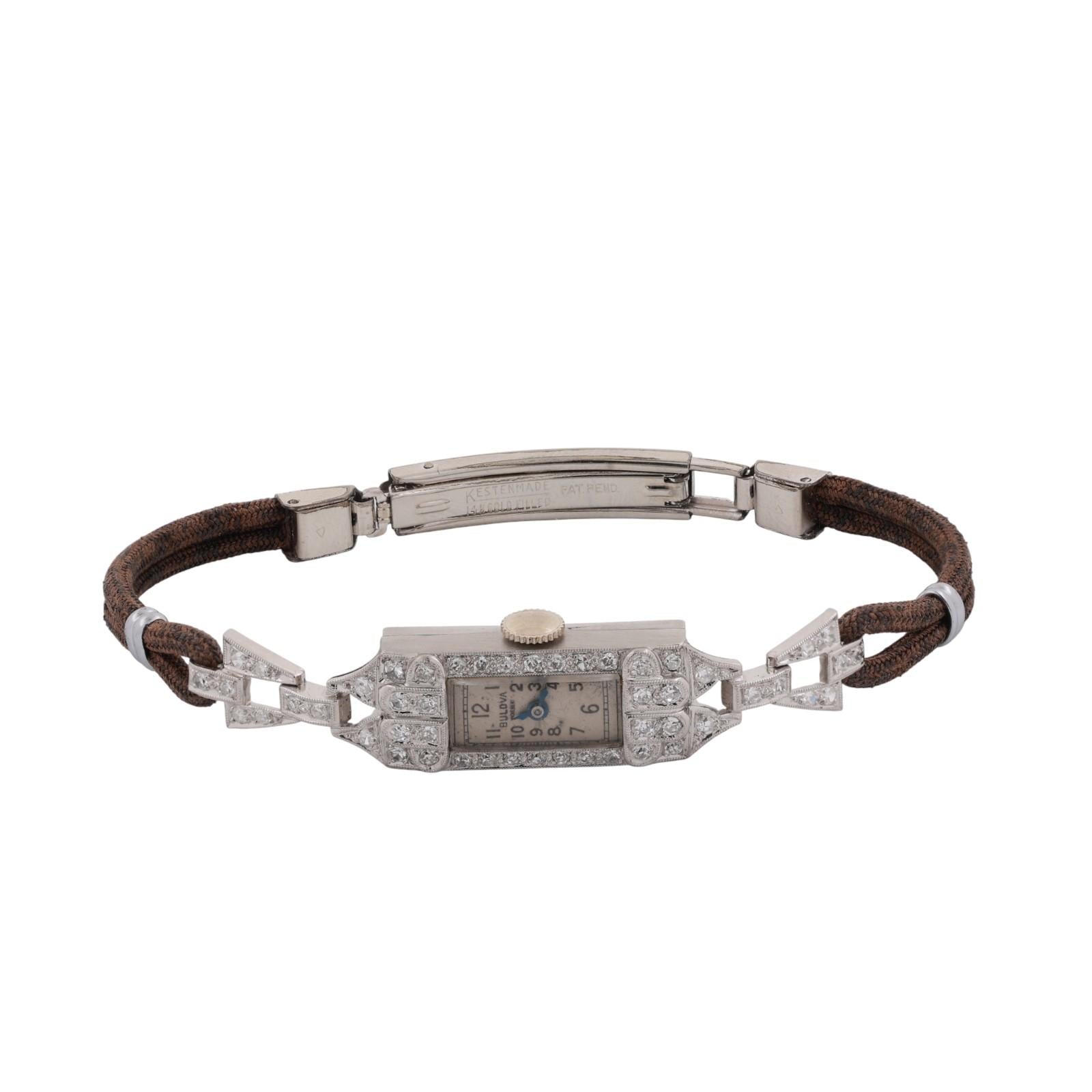 Vintage Bulova Women's Art Deco 1926 Watch Platinum Diamond Accents Manual Wind