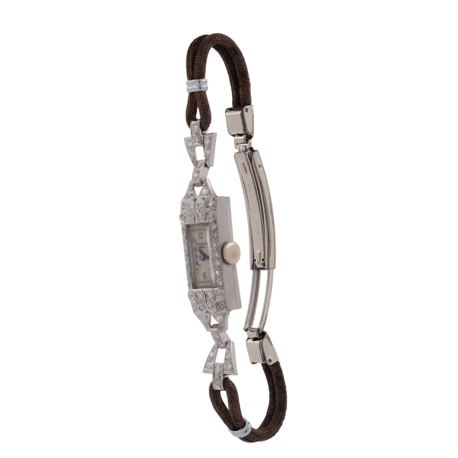 Vintage Bulova Women's Art Deco 1926 Watch Platinum Diamond Accents Manual Wind