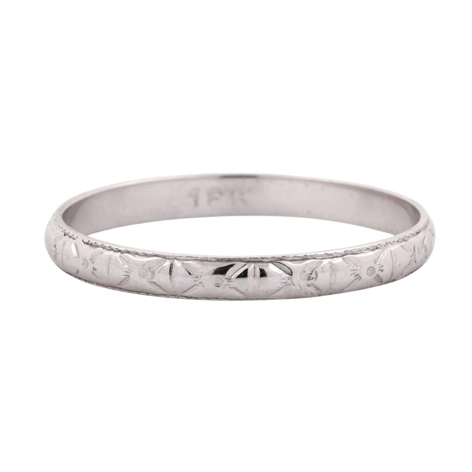 18K White Gold Wedding Anniversary Band Ring Etched Design Size 8.75 Estate