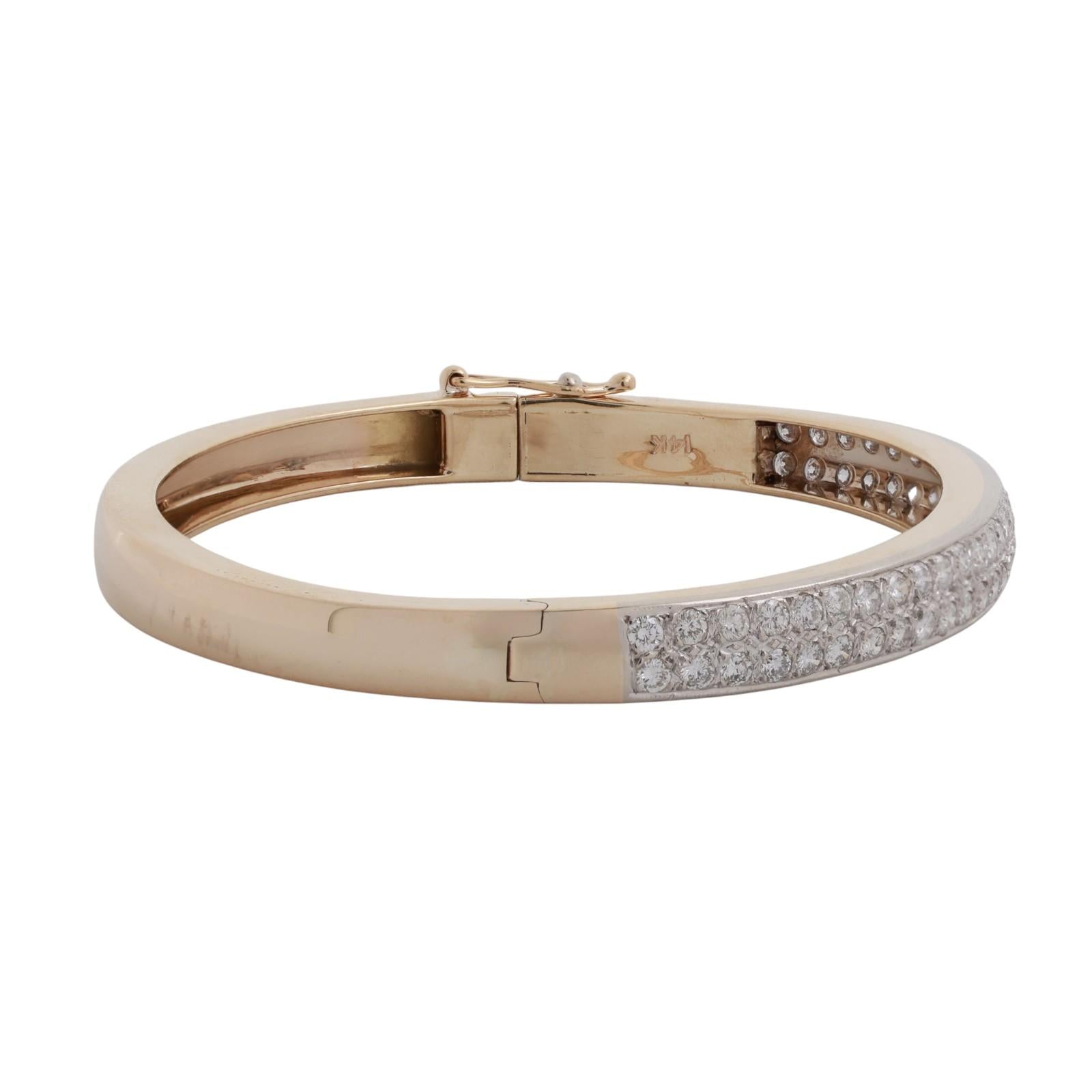 2-Row Diamond Bangle Bracelet 14K Two-Tone Gold 4.25 TW Round Diamonds 6.75"