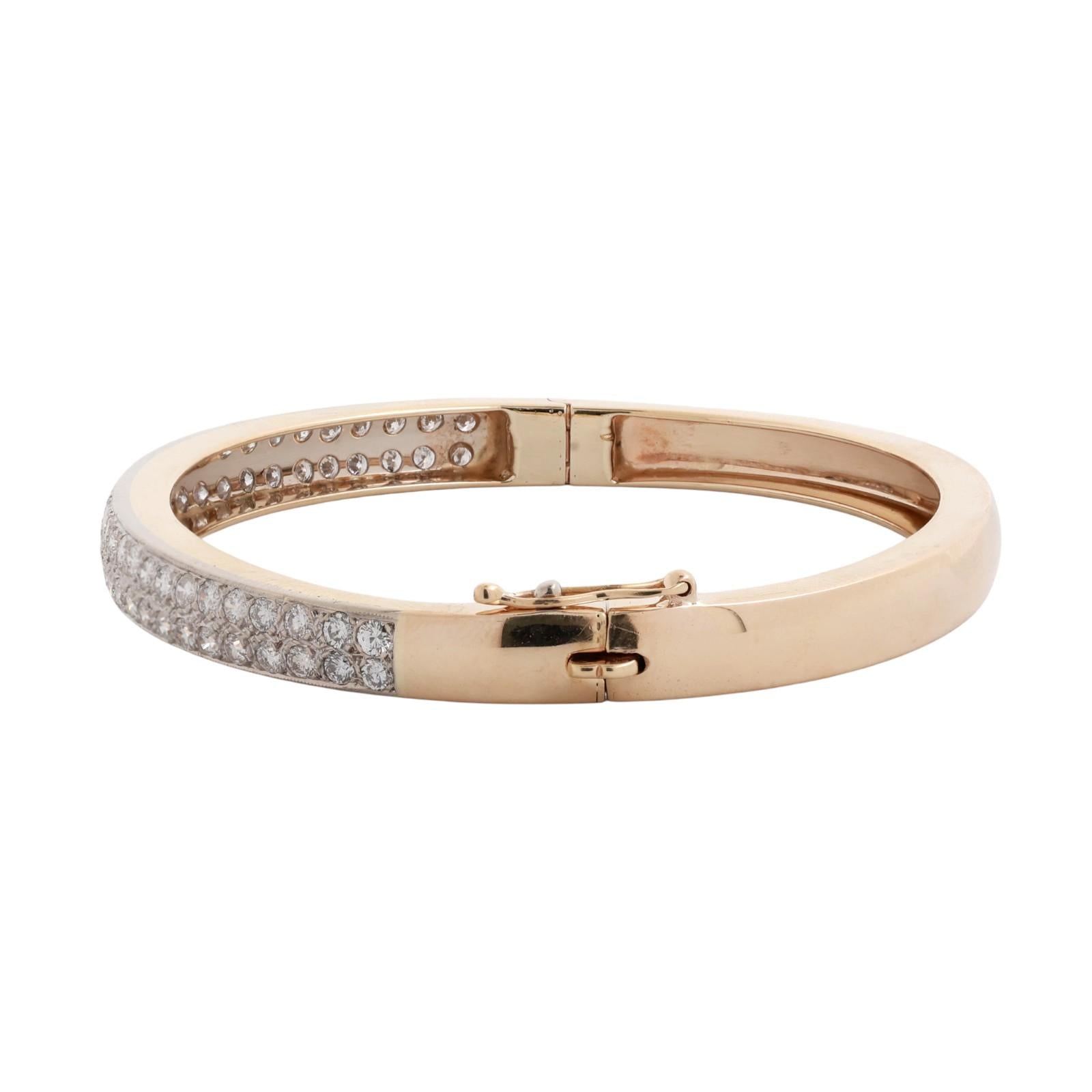 2-Row Diamond Bangle Bracelet 14K Two-Tone Gold 4.25 TW Round Diamonds 6.75"