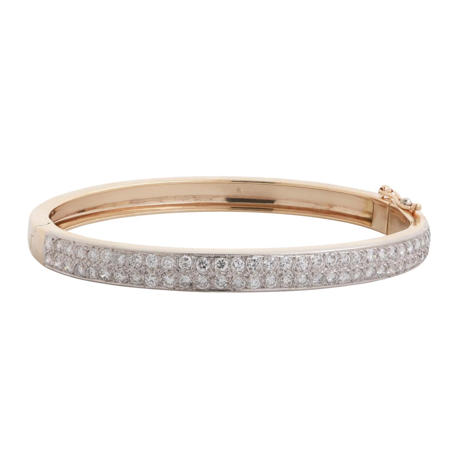 2-Row Diamond Bangle Bracelet 14K Two-Tone Gold 4.25 TW Round Diamonds 6.75"