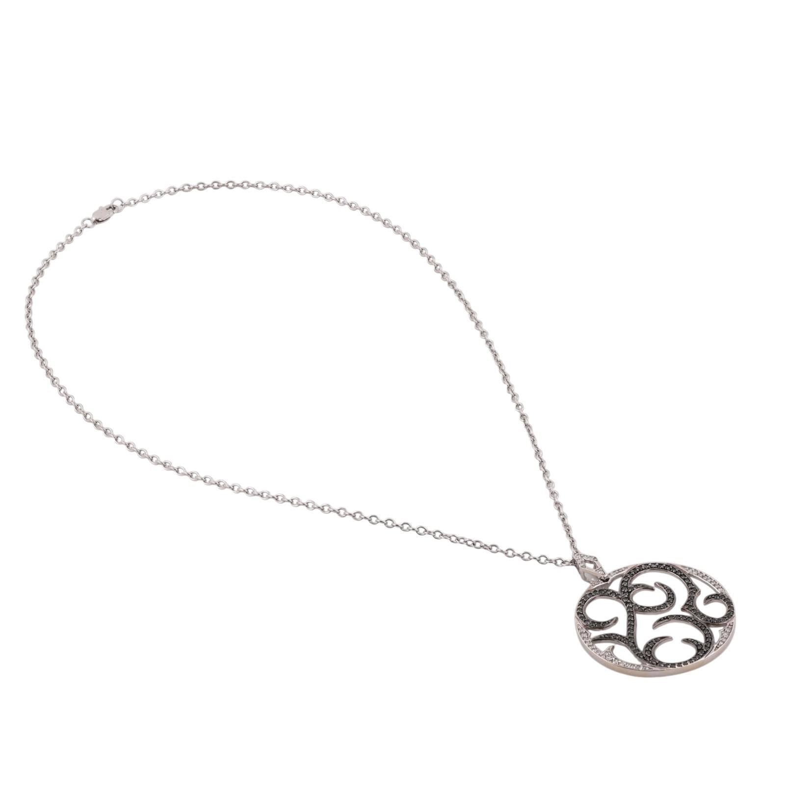 1.61 TW Black White Diamond Round Filigree Pendant Chain Necklace 14K Gold 16"