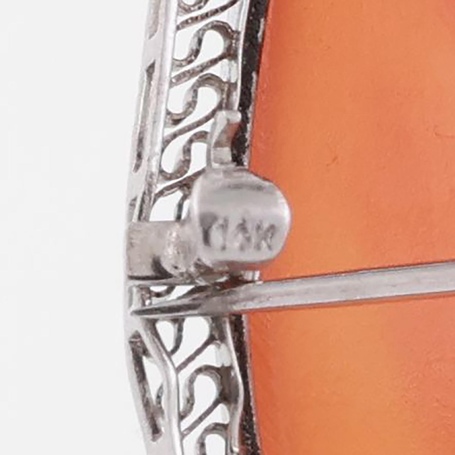 Vintage Cameo Brooch Pin Pendant White Gold 0.02 TW Diamond Accent 2.05" Ladies