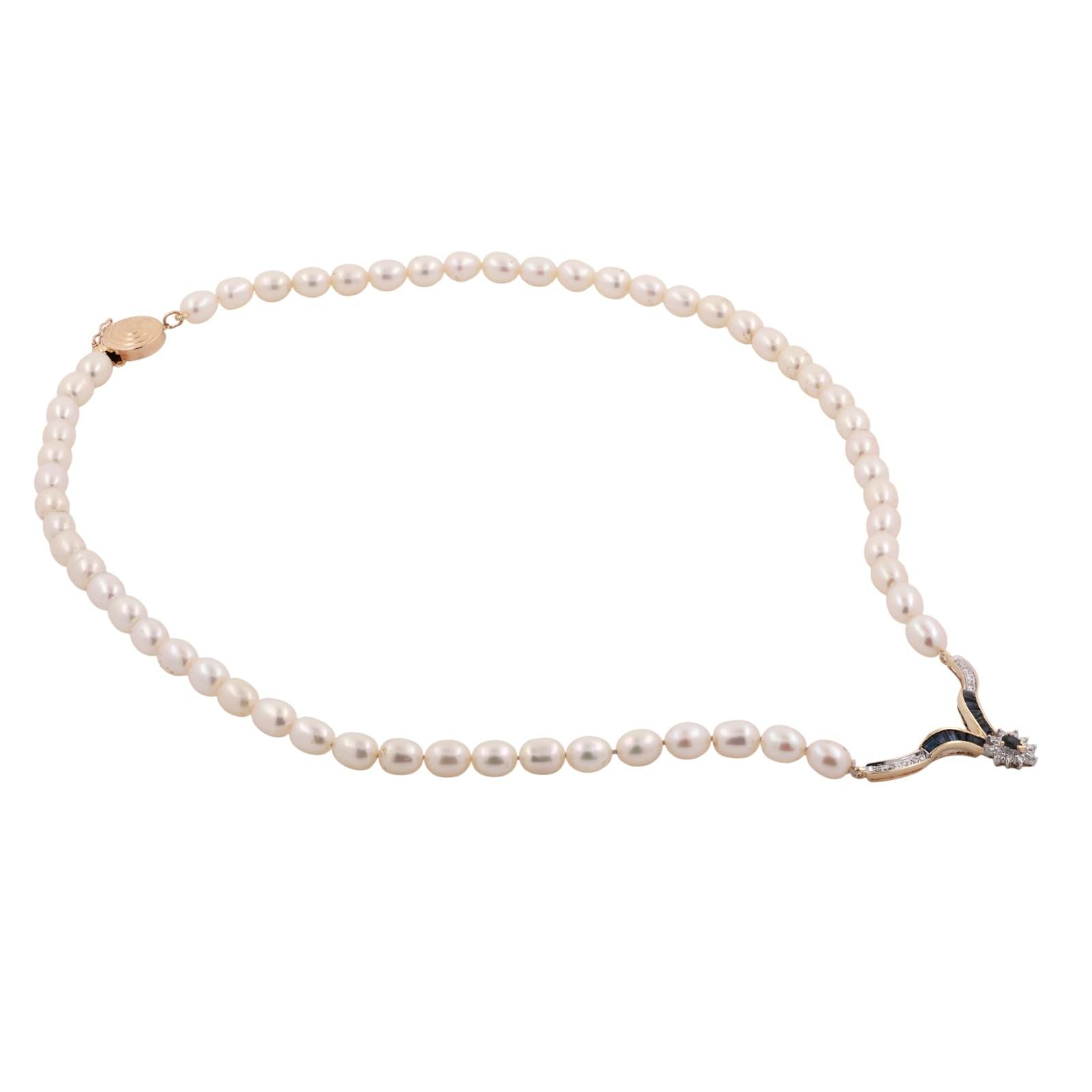 Vintage Pearl Diamond Sapphire Y Drop Necklace 14K Yellow Gold 18.5" Ladies