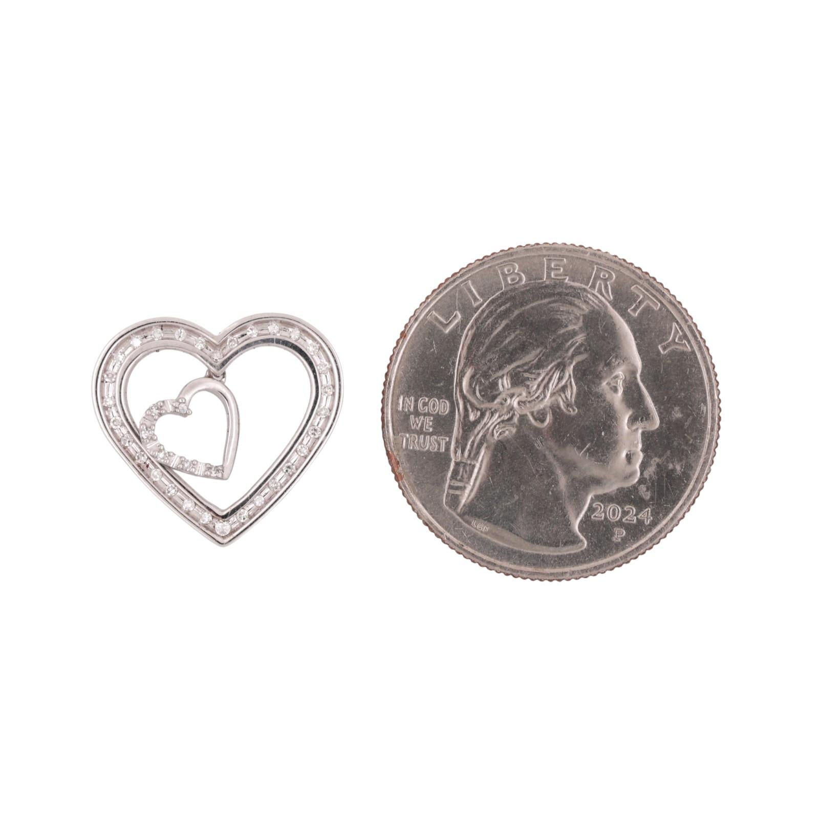 Open Heart Diamond Pendant 10K White Gold Heart Dangle 0.20 TW 0.62" Ladies