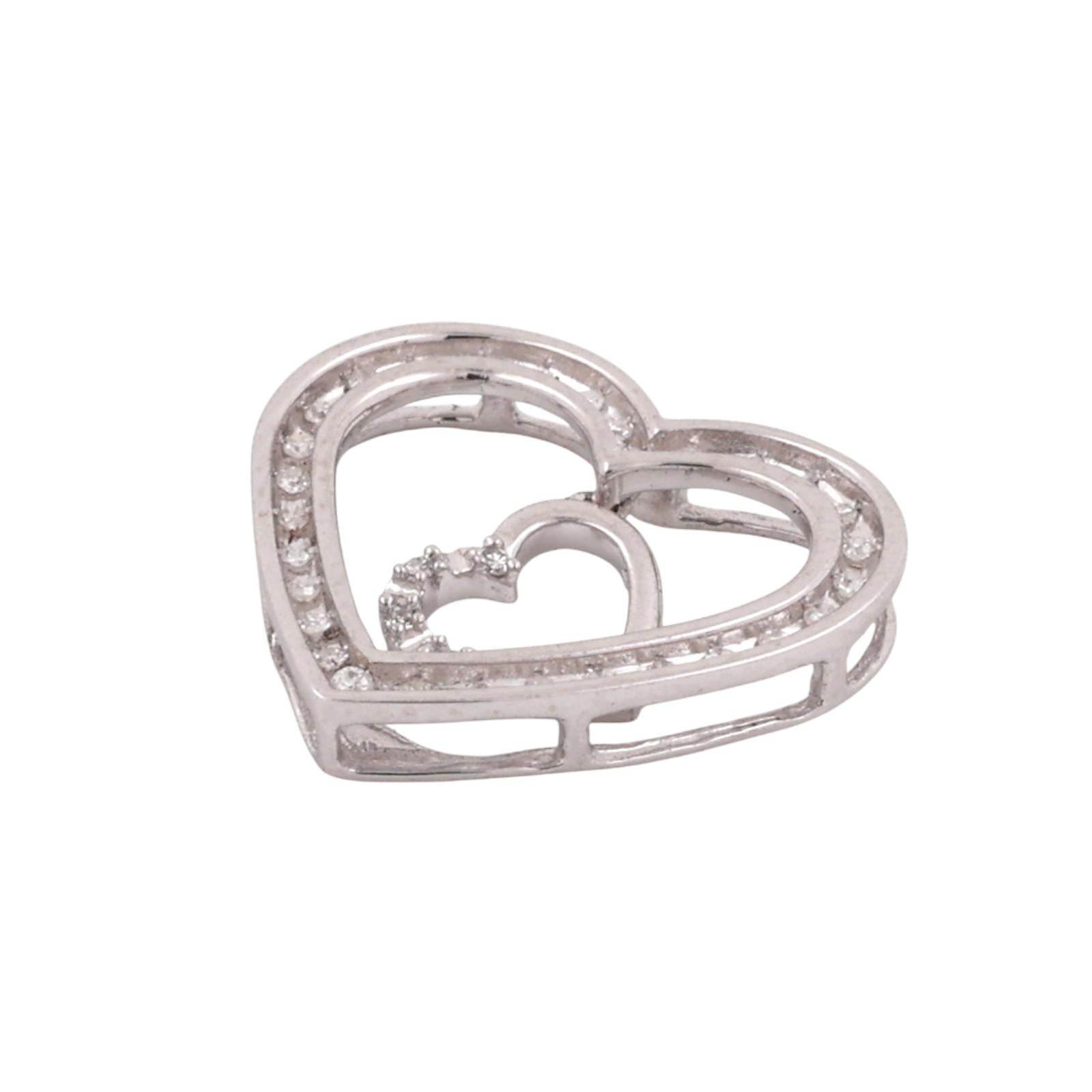 Open Heart Diamond Pendant 10K White Gold Heart Dangle 0.20 TW 0.62" Ladies