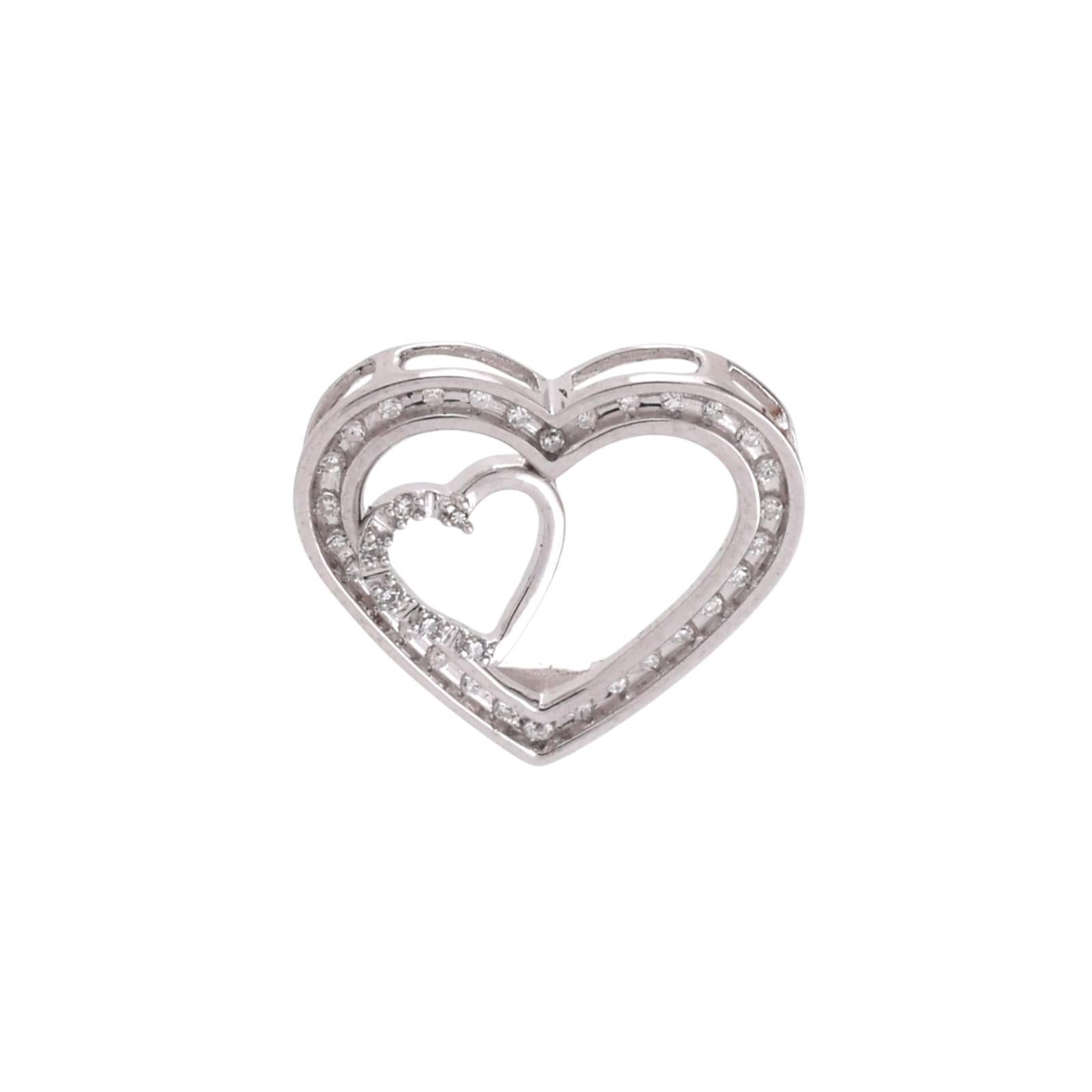 Open Heart Diamond Pendant 10K White Gold Heart Dangle 0.20 TW 0.62" Ladies
