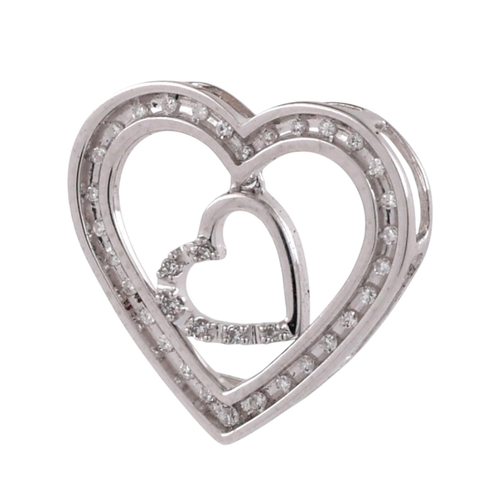 Open Heart Diamond Pendant 10K White Gold Heart Dangle 0.20 TW 0.62" Ladies