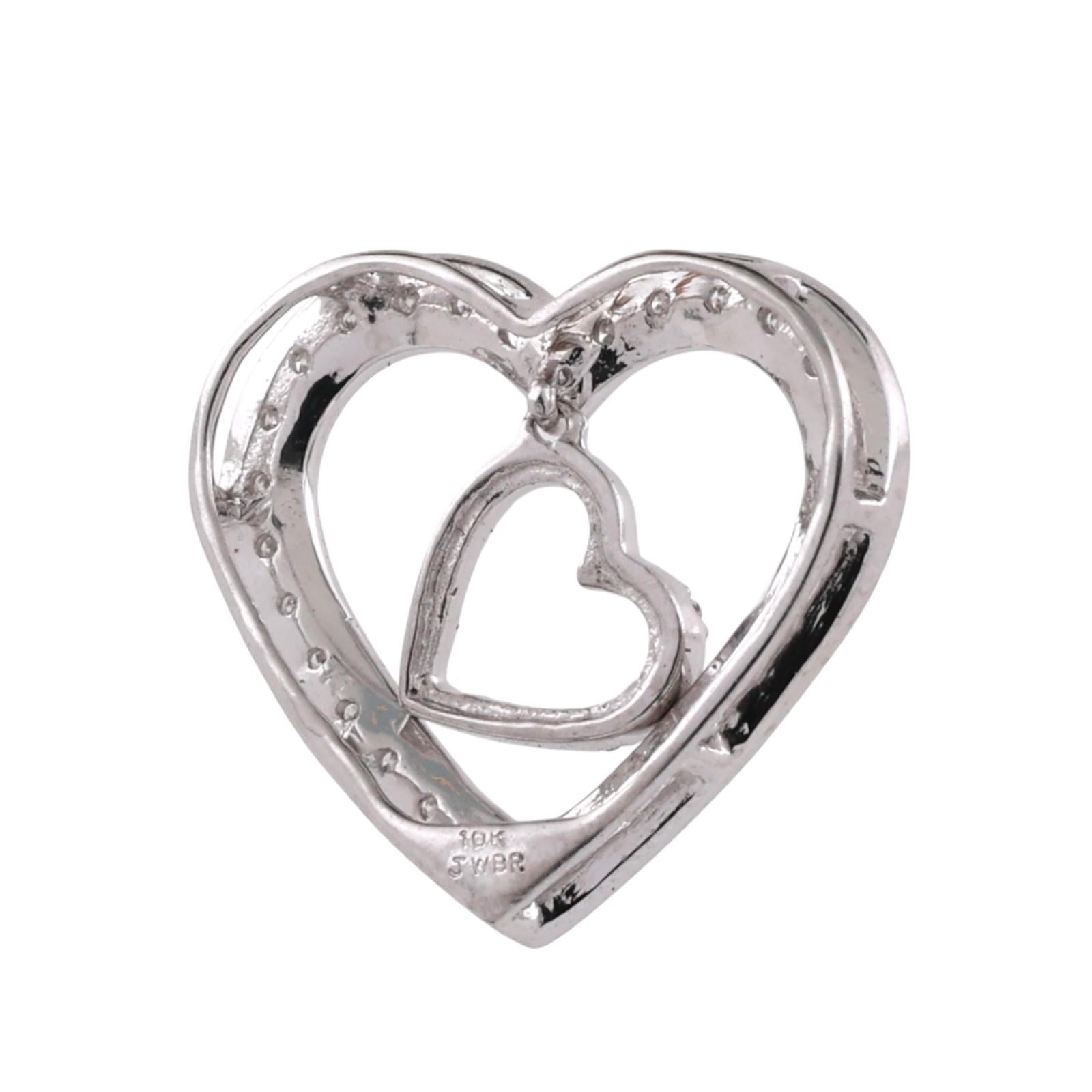 Open Heart Diamond Pendant 10K White Gold Heart Dangle 0.20 TW 0.62" Ladies