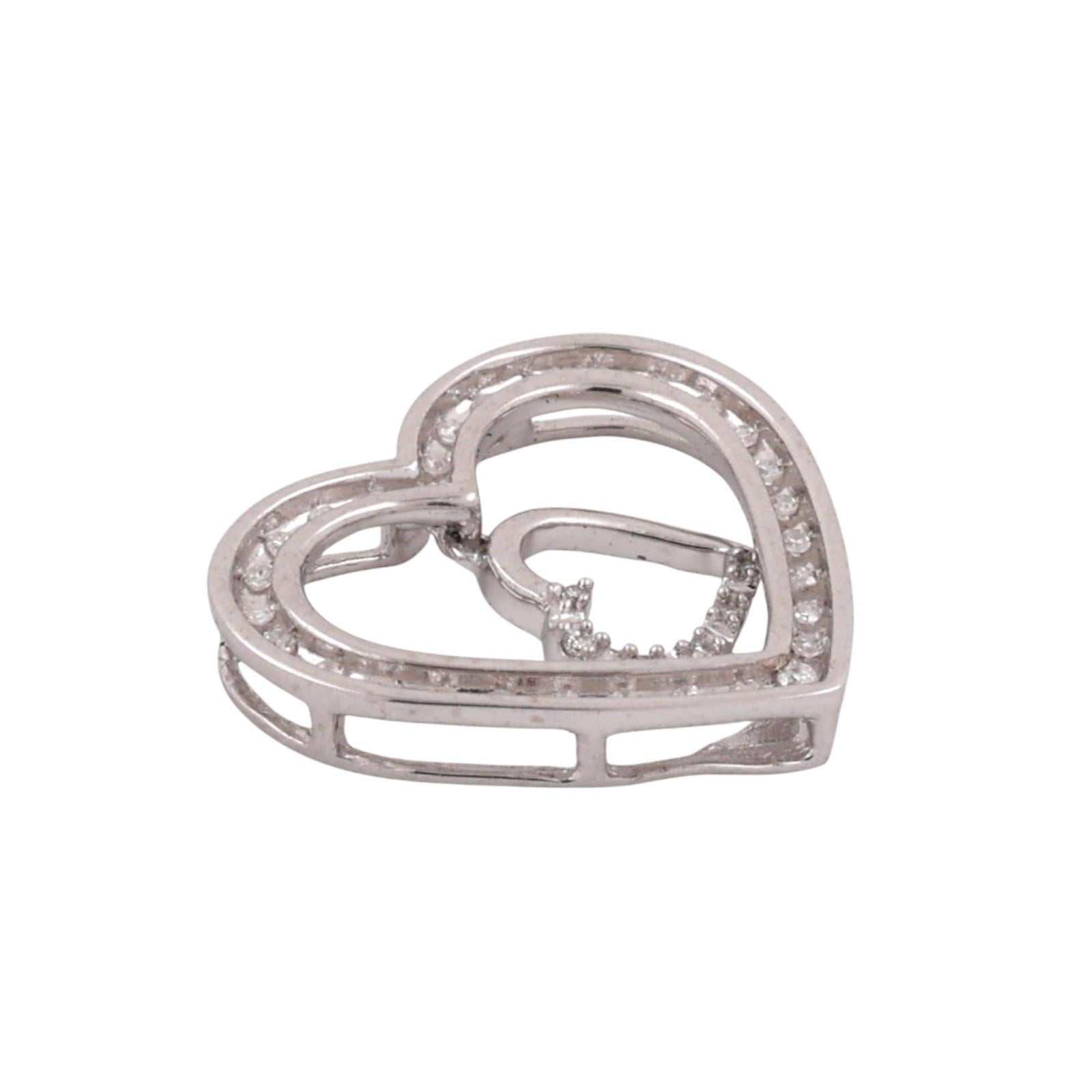 Open Heart Diamond Pendant 10K White Gold Heart Dangle 0.20 TW 0.62" Ladies