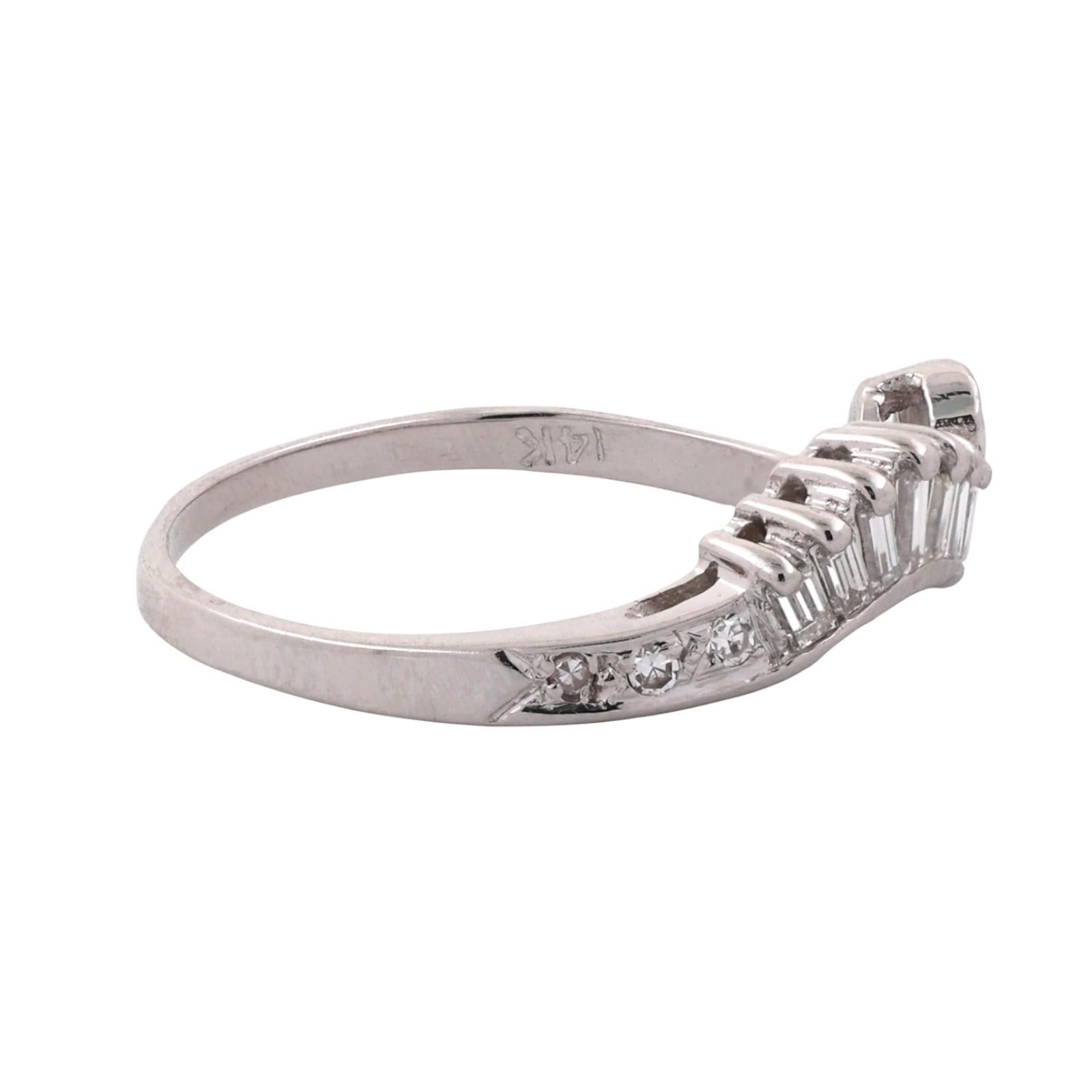 Baguette Round Diamond Swirl Band Ring White Gold 0.30 TW Size 7.75 Ladies