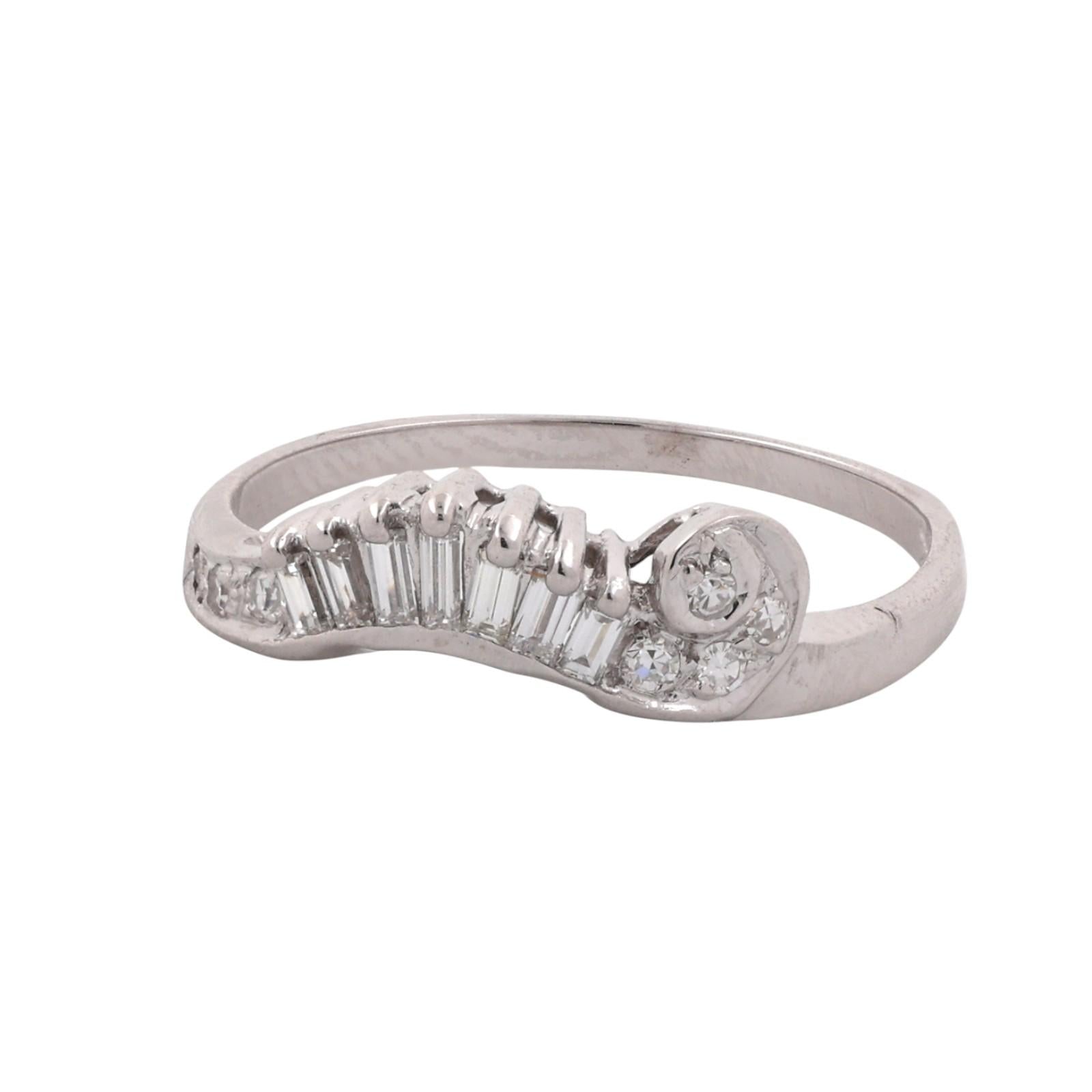 Baguette Round Diamond Swirl Band Ring White Gold 0.30 TW Size 7.75 Ladies