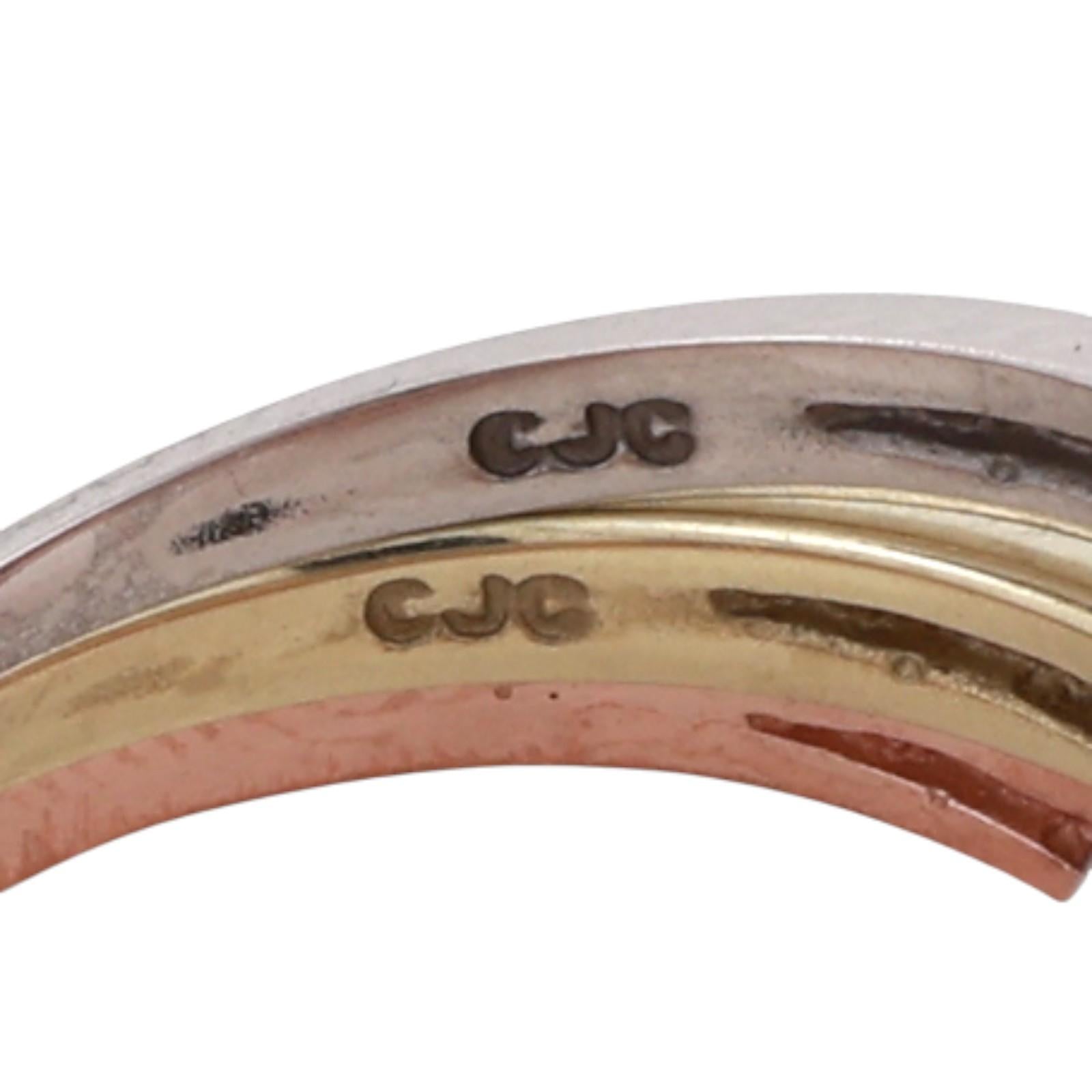 14K Tri Color Gold Stackable Wave Band Ring Set 0.20 TW Size 8 Estate