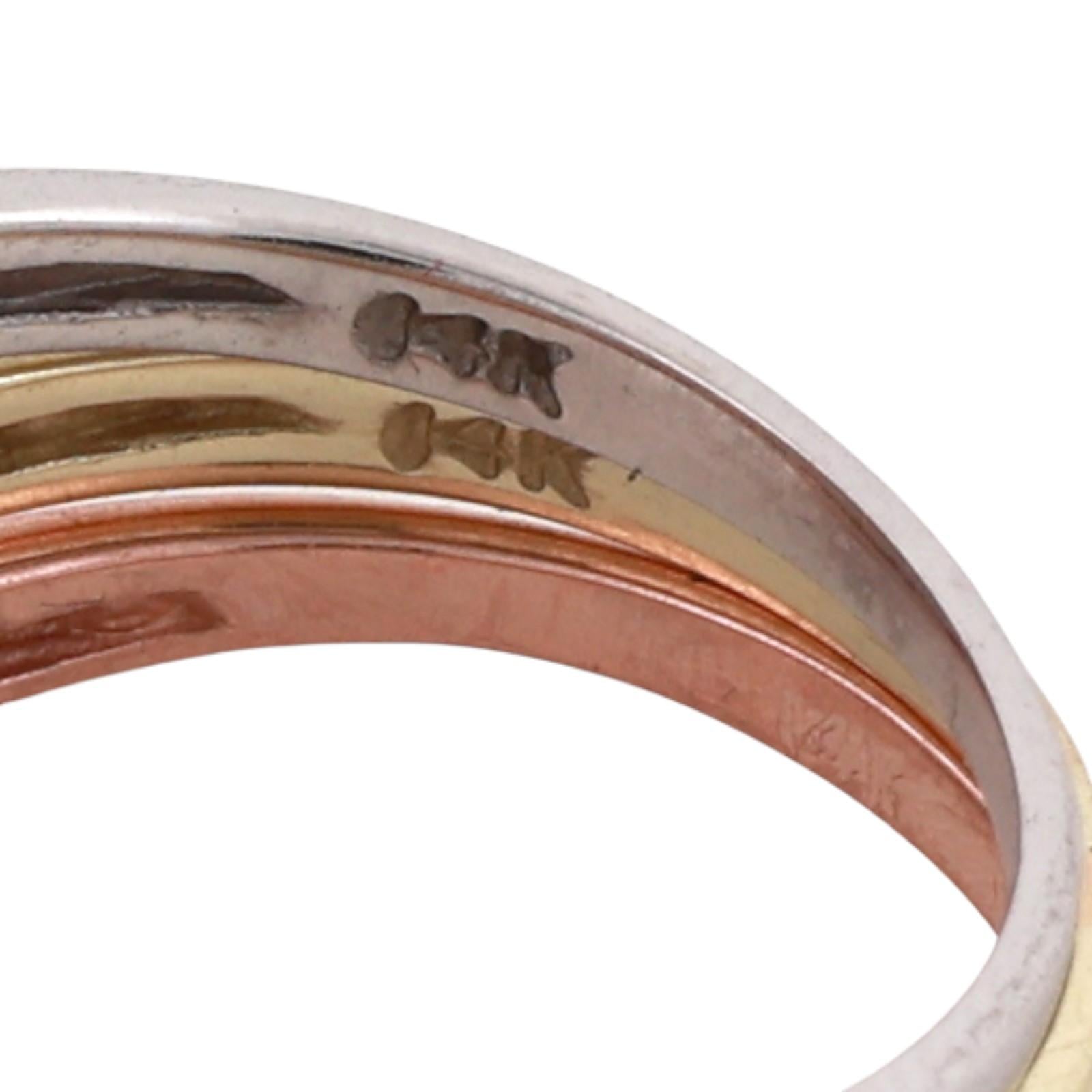 14K Tri Color Gold Stackable Wave Band Ring Set 0.20 TW Size 8 Estate